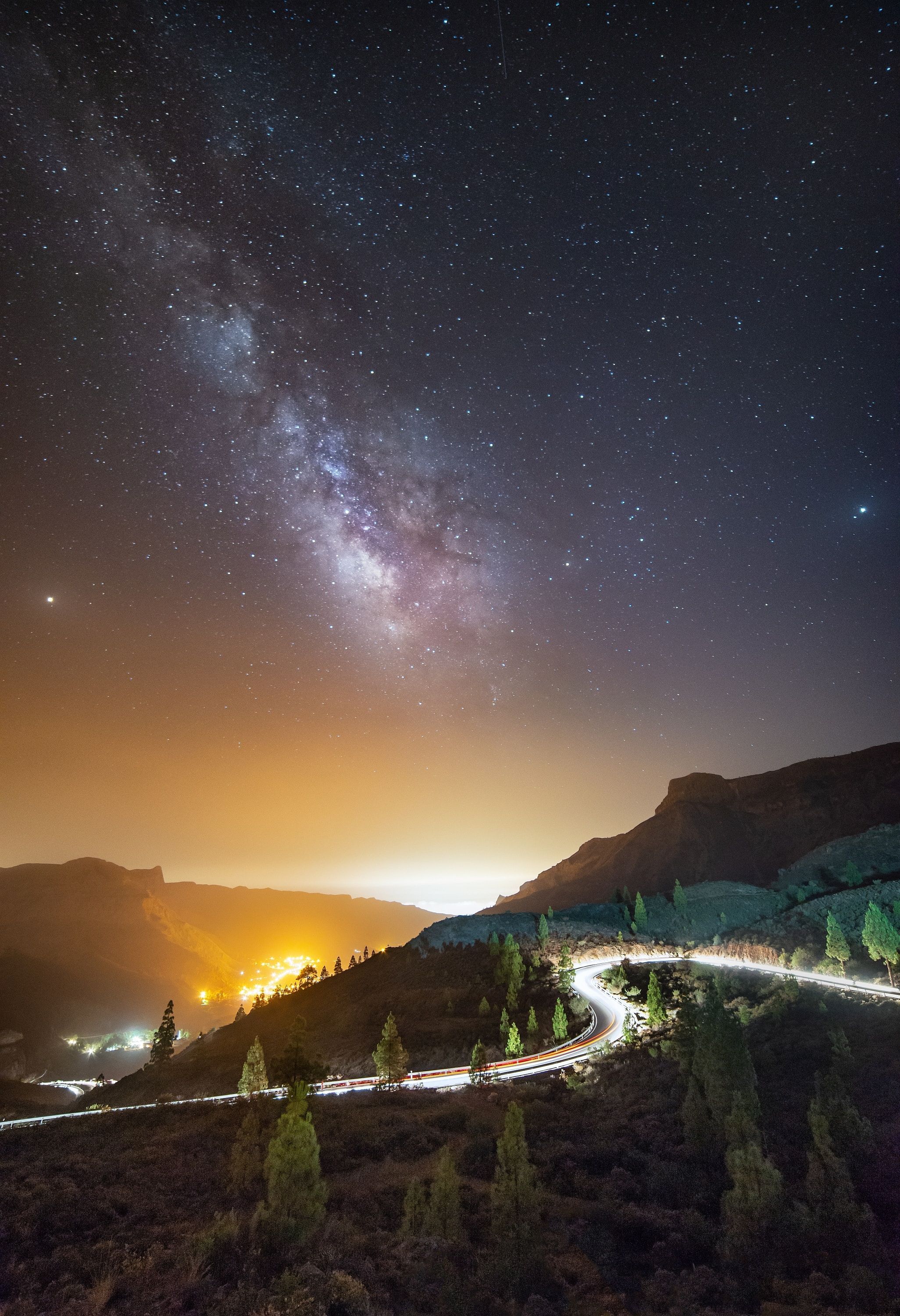 Gran Canaria, Spain, Milky Way over the small vilage Fataga