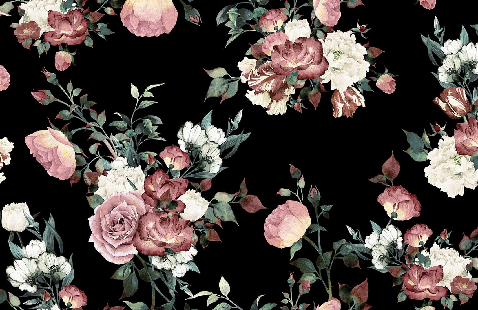 Vintage Pink, Cream & Black Floral Wallpaper Mural