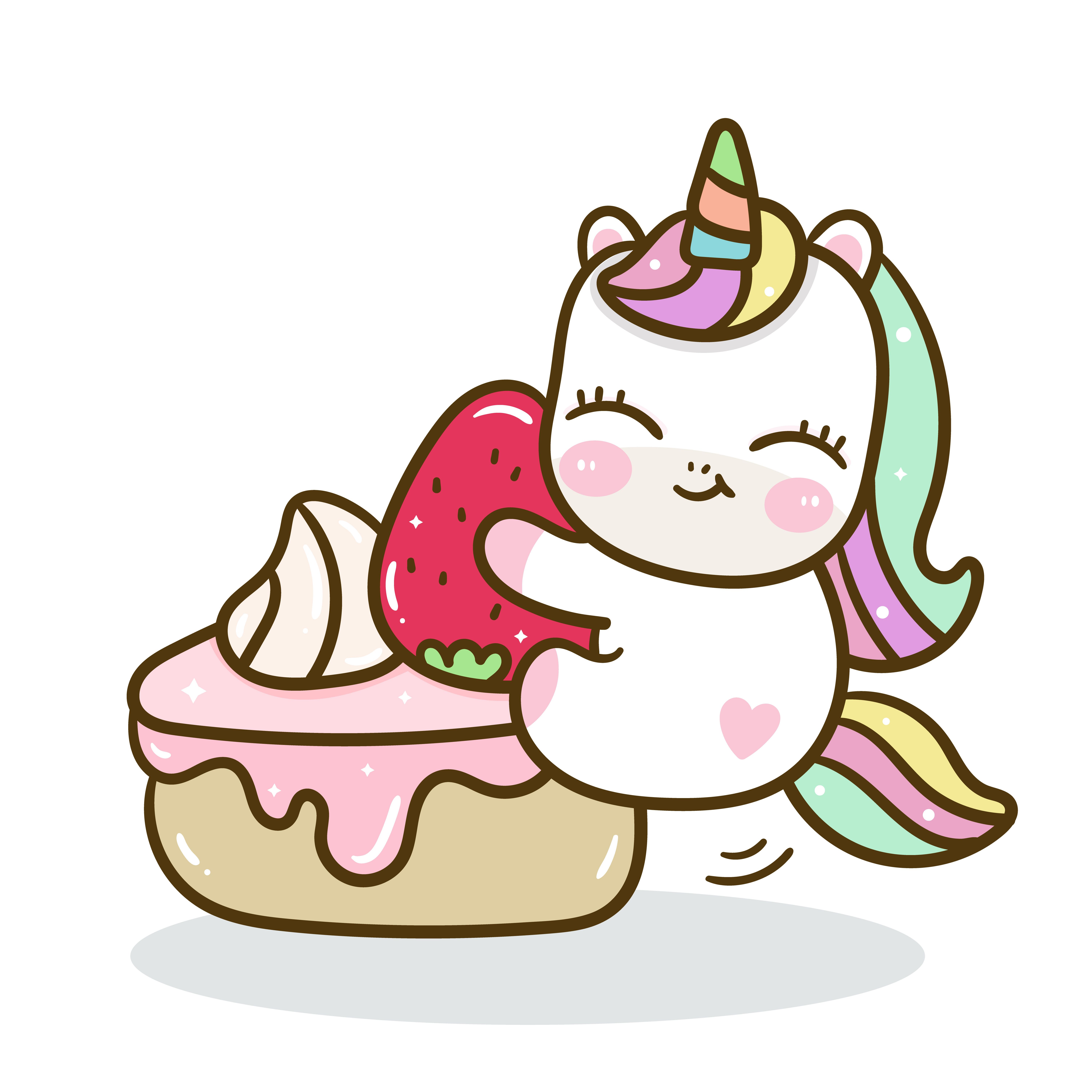 Cute Unicorn vector with sweet cake background Free