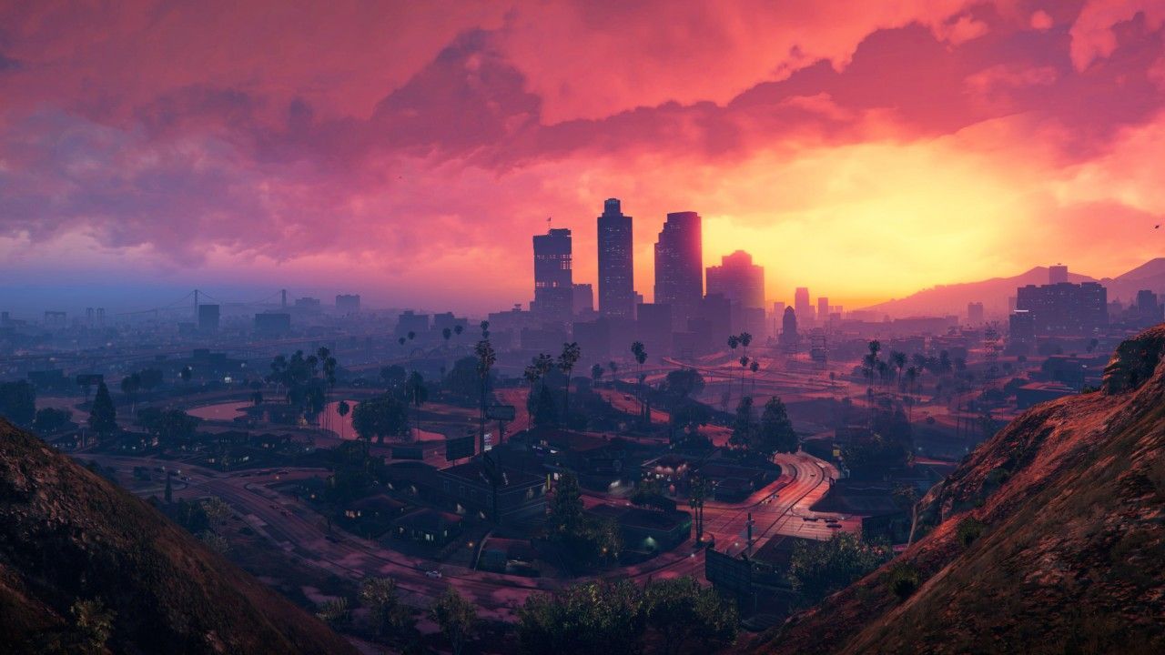 Grand Theft Auto V, Los Santos, Sunset, HD, 4K. Grand theft auto