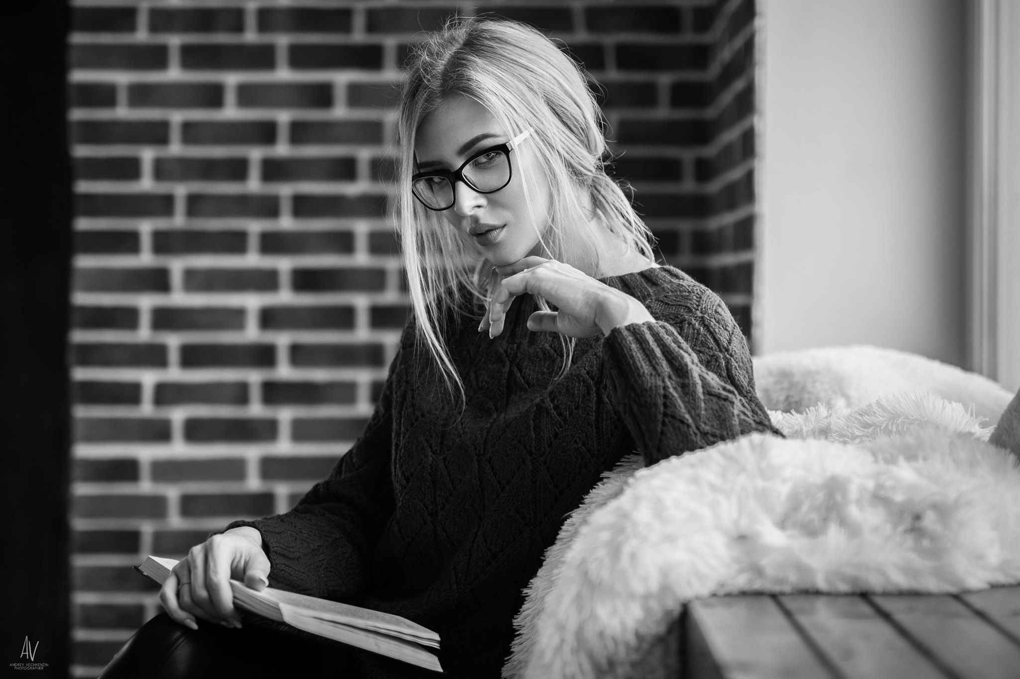 #portrait, #women with glasses, #women, #books, #sitting