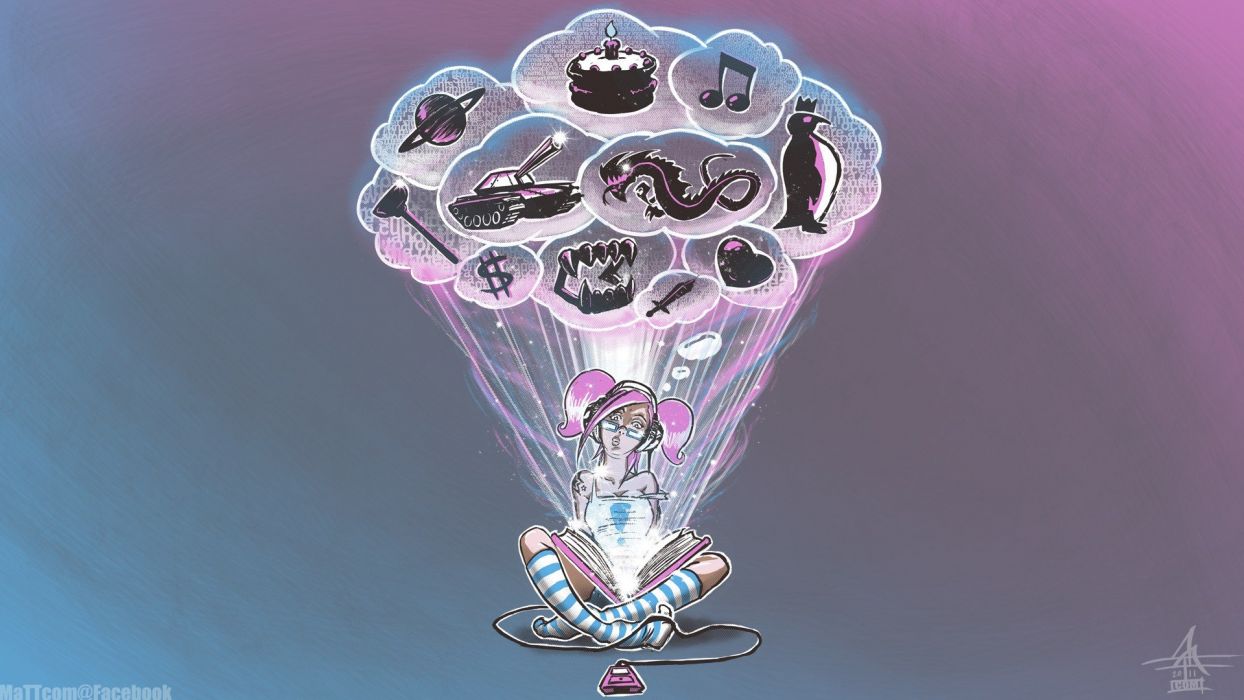 Women music reading books imagination wallpaperx1080