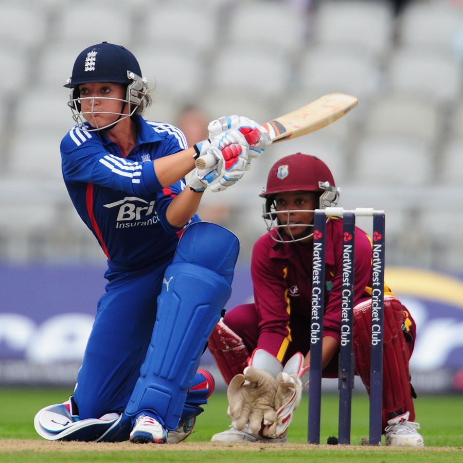Sarah Taylor reverse sweeps during an impressive innings. Photo