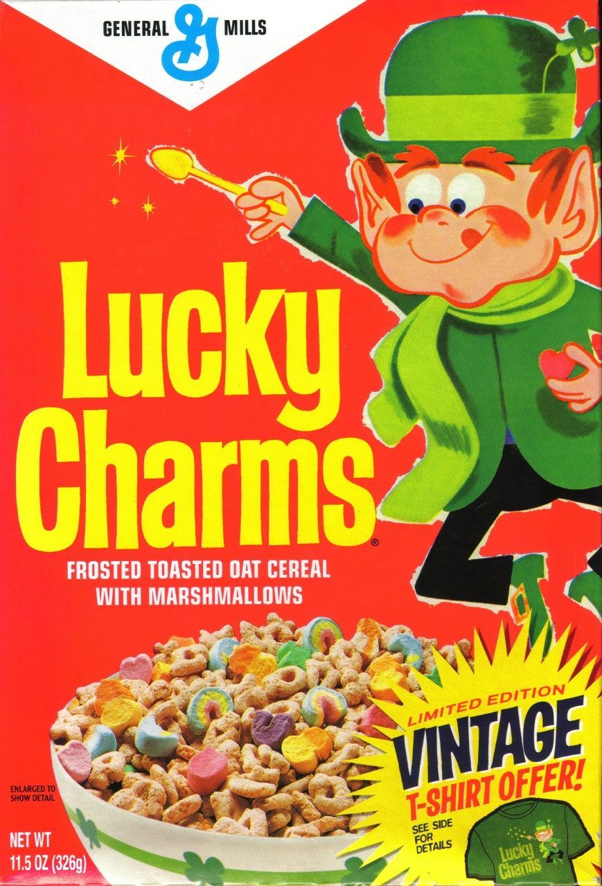 Lucky Charms. Cereal packaging, Retro advertising