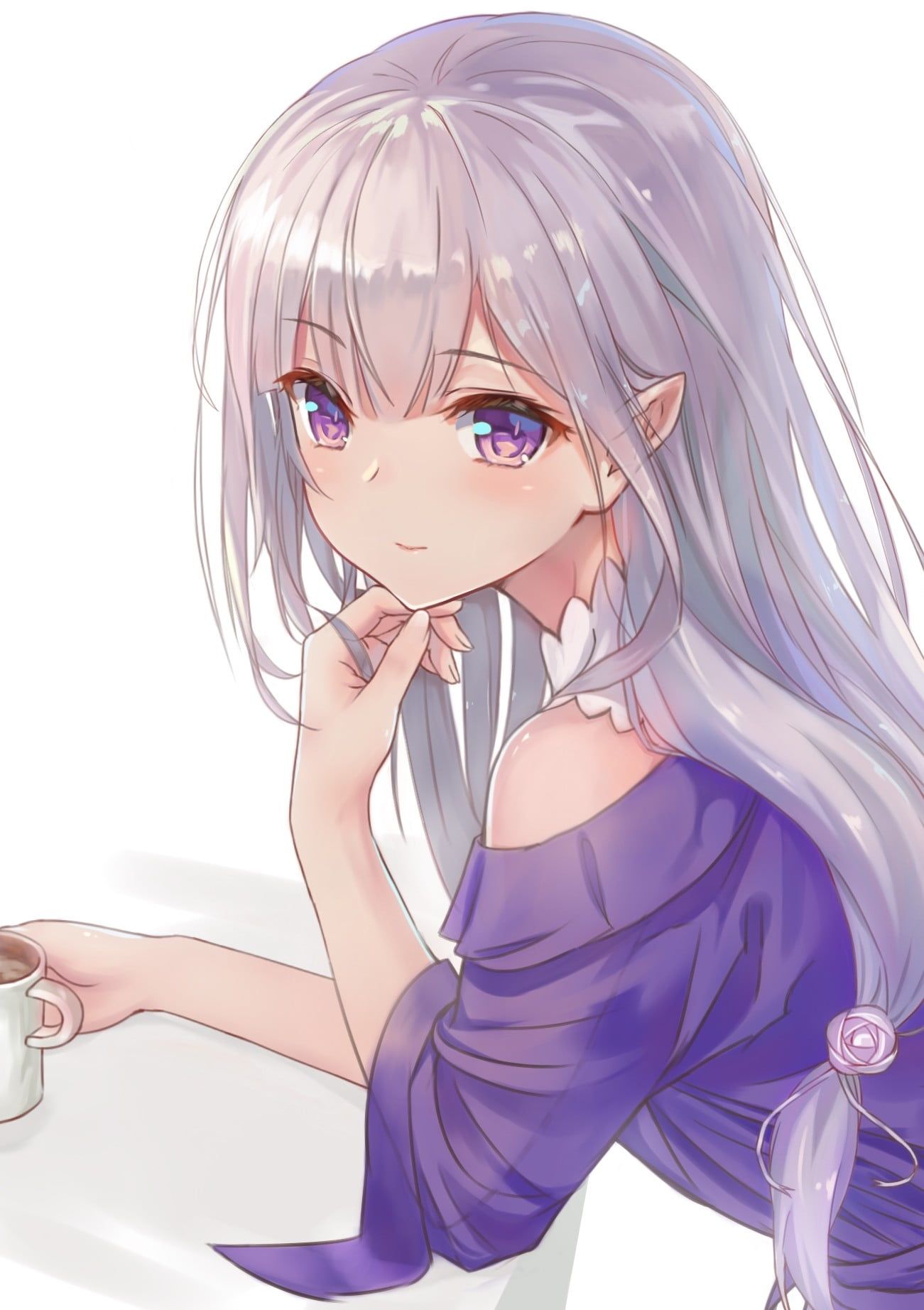 Girl with gray hair wearing purple tops anime character illustration HD wallpaper