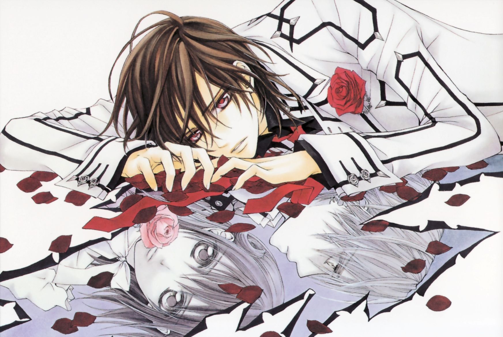 Vampire Knight lying down anime anime boys flower petals roses