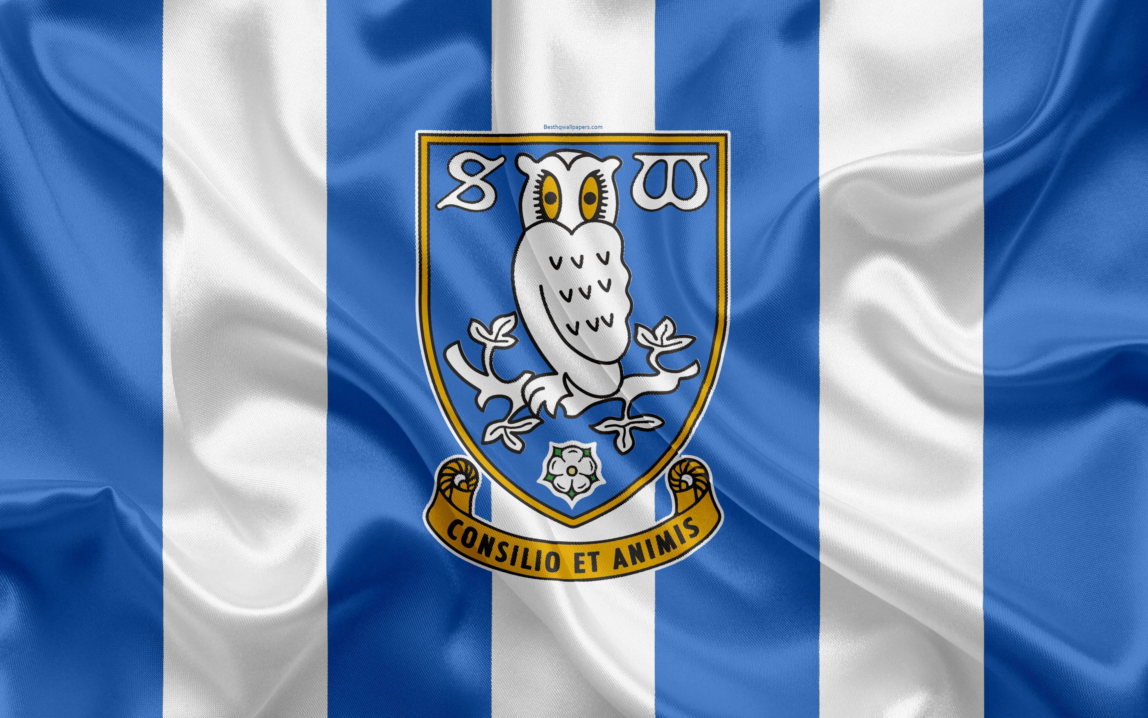 Download wallpaper Sheffield Wednesday FC, silk flag, emblem