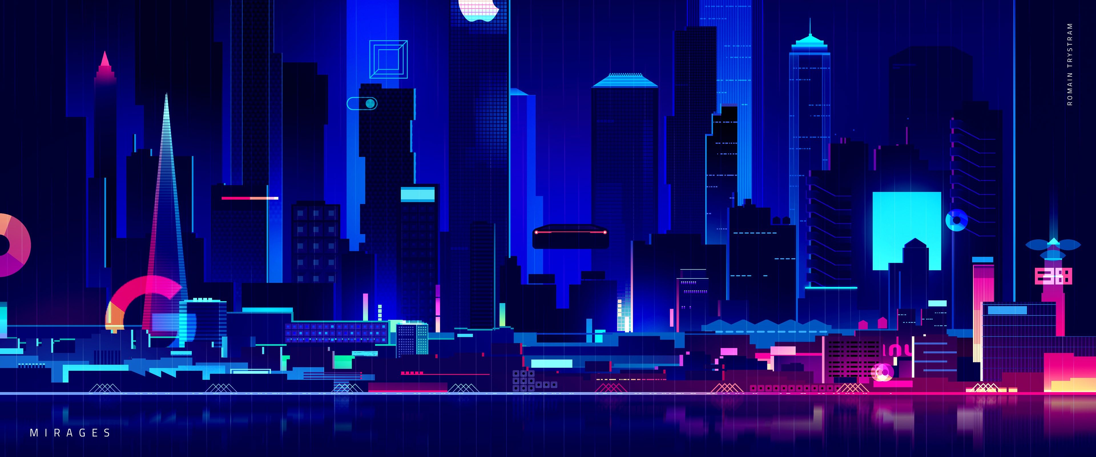 Desktop Wallpaper futuresynth by Romain Trystram, Mirages 3840x1602