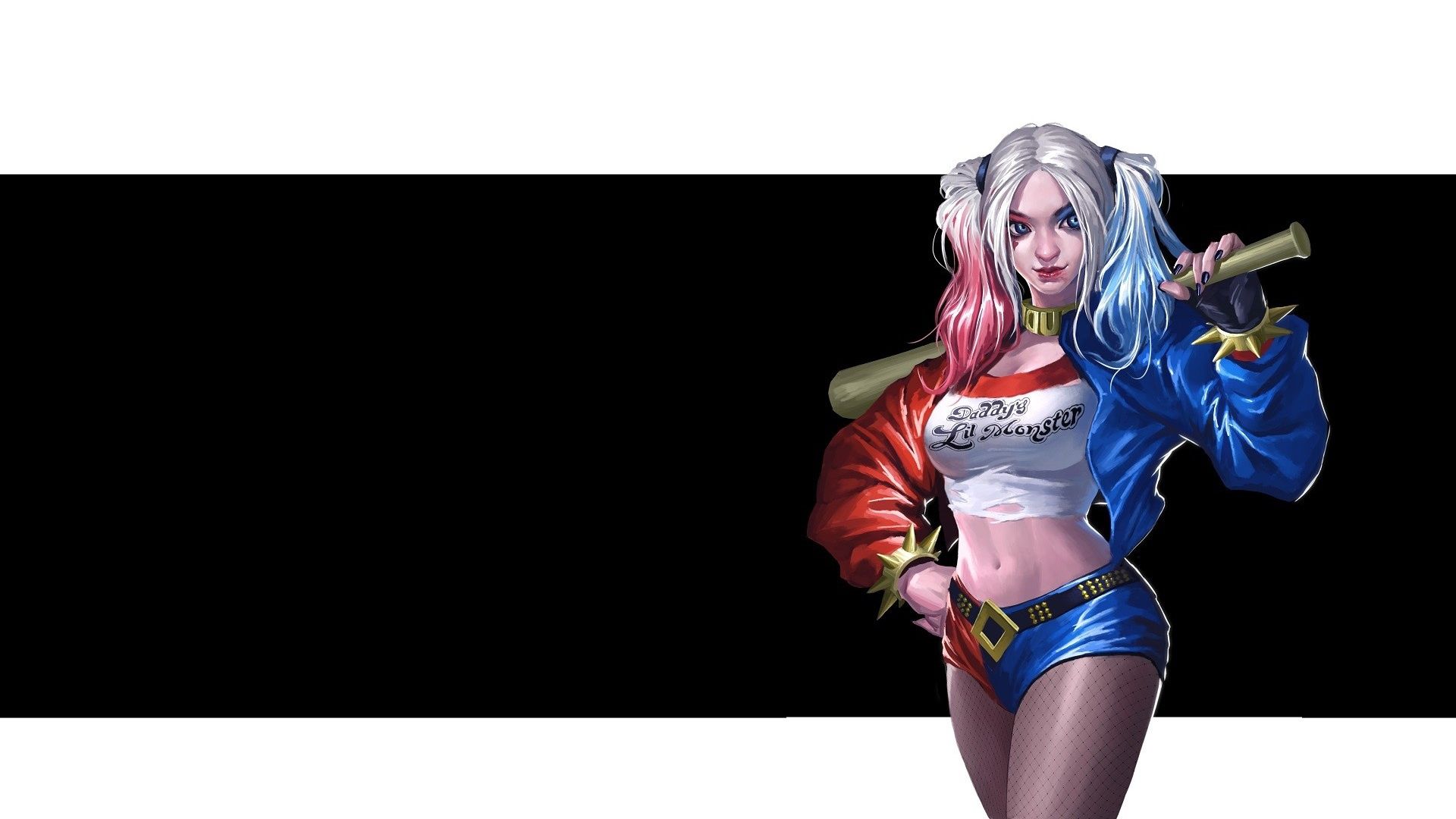 Comics Harley Quinn DC Comics Shorts Twintails White Hair Baseball