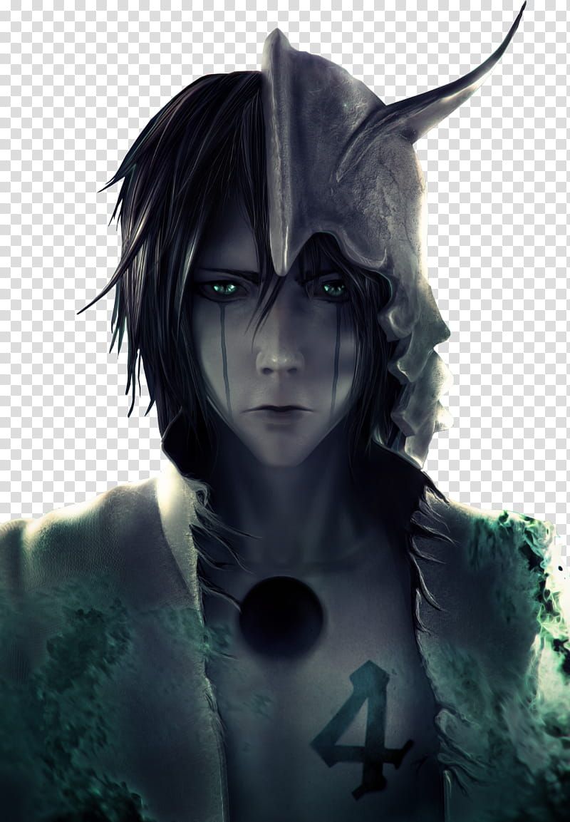 D Bleach render, man with half helmet and number chest tattoo