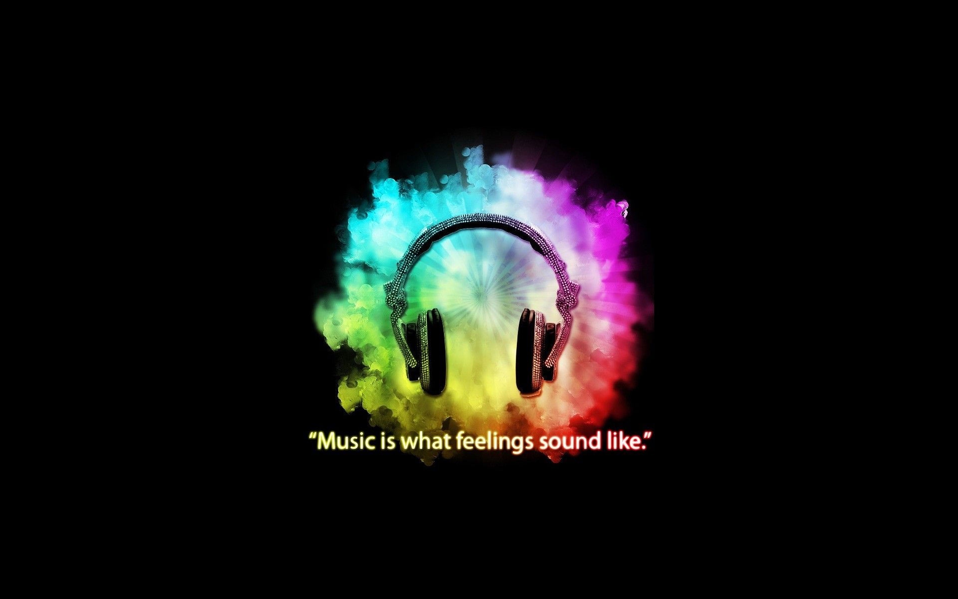 headphones, music, multicolor, sound, black background, feeling