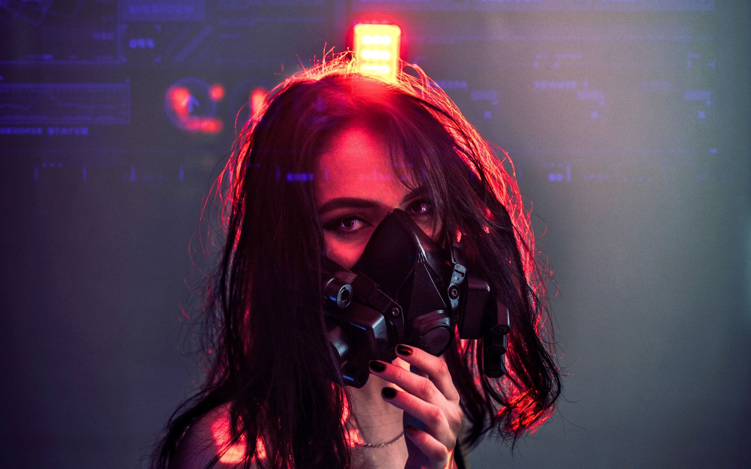 Download wallpaper 2560x1600 girl, respirator, mask, cyberpunk