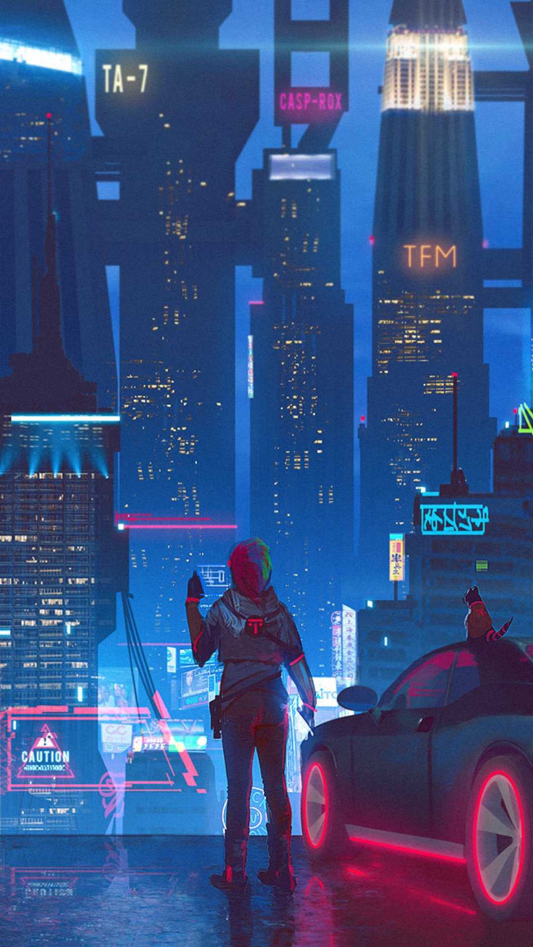Cybeprunk City Science Fiction Car Ride Night Glow HD Wallpaper