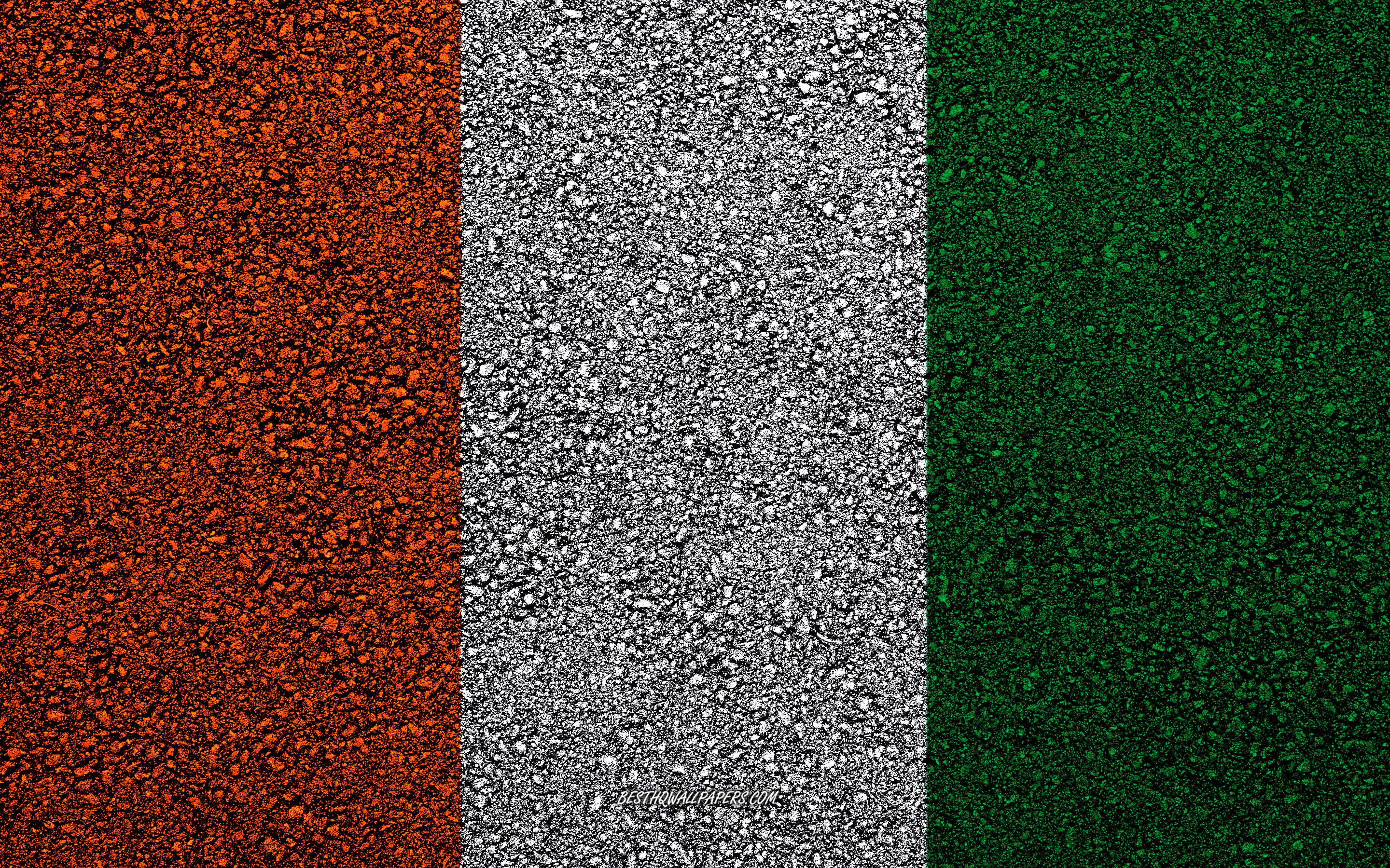 Download wallpaper Flag of Cote d Ivoire, asphalt texture, flag