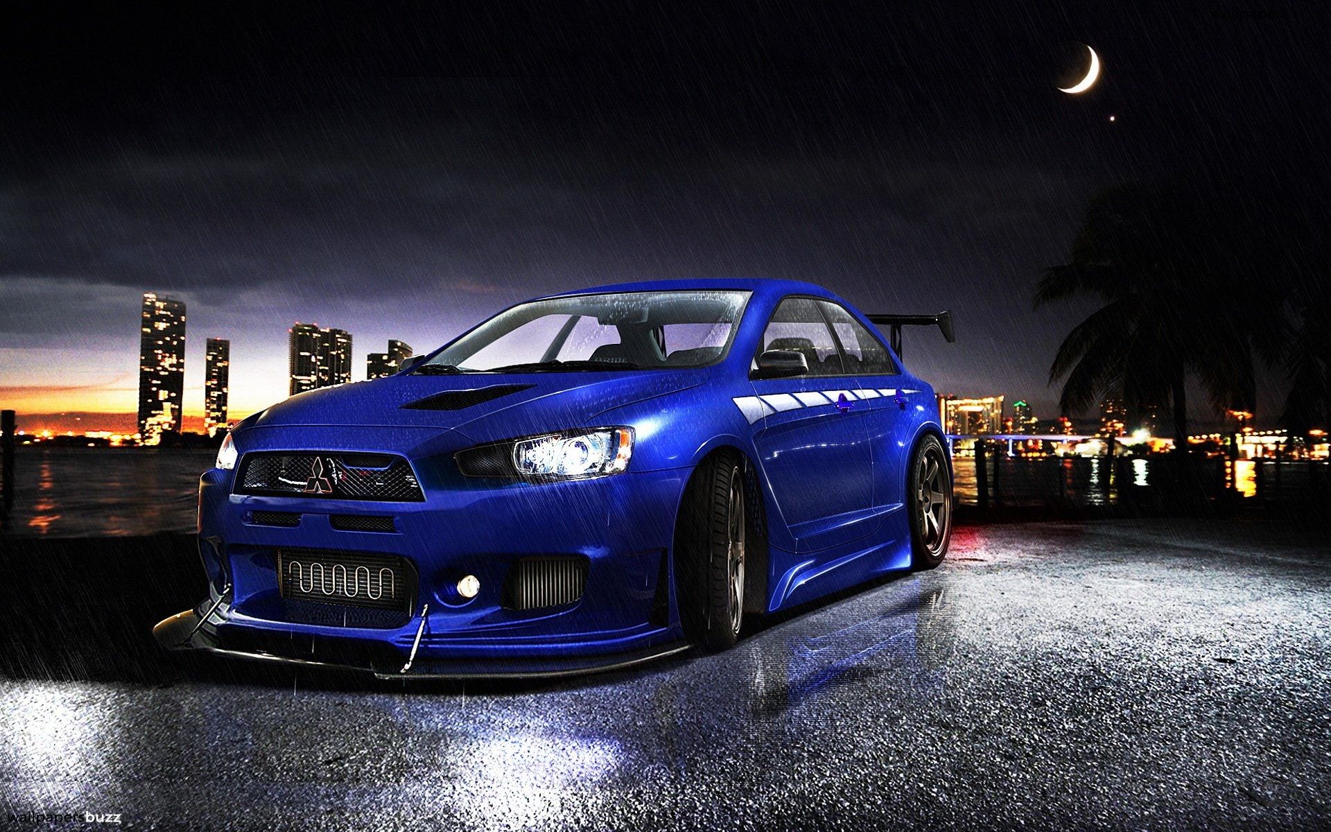 Blue Mitsubishi Lancer Evolution X