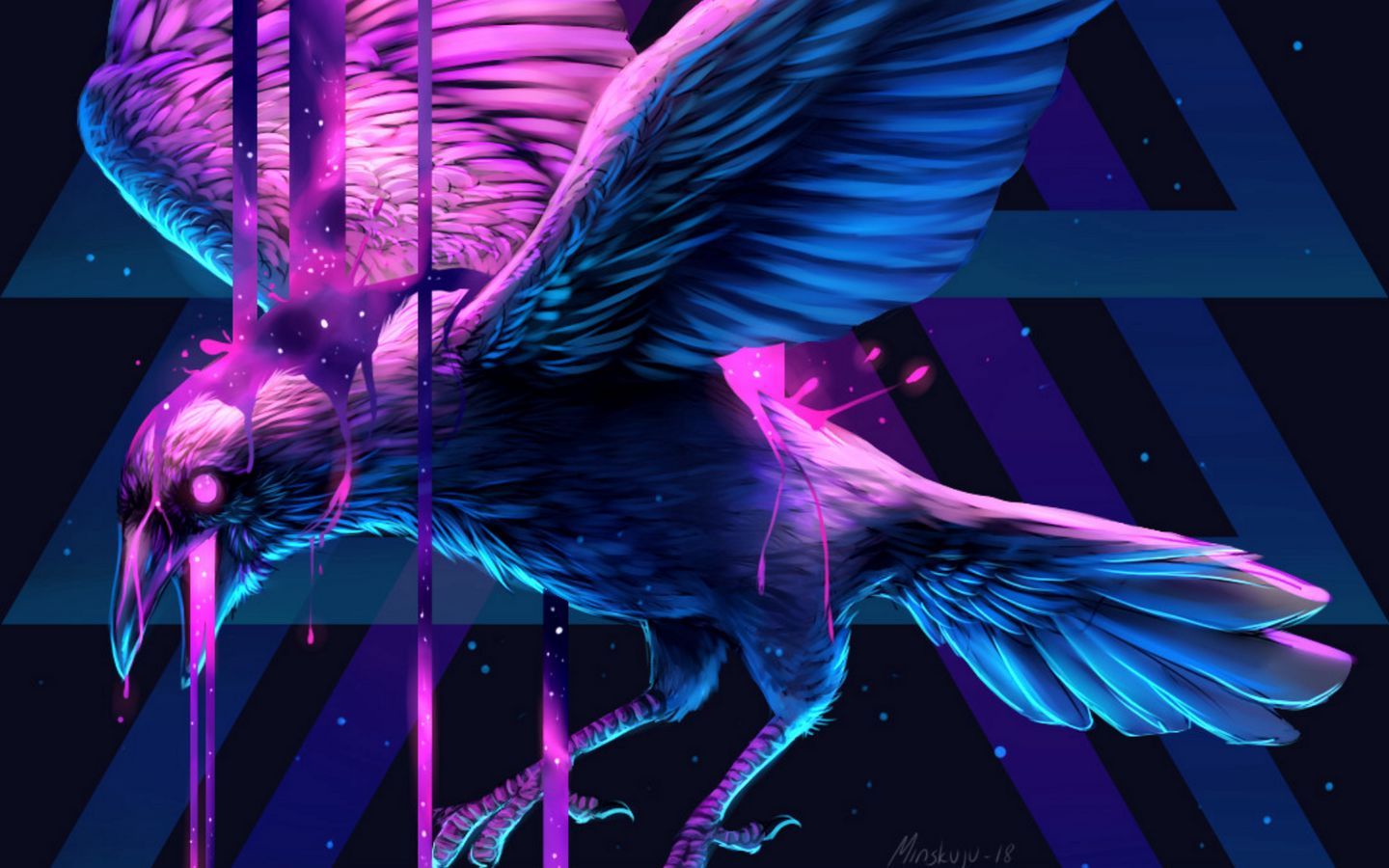 Download wallpaper 1440x900 raven, bird, art, triangle, paint