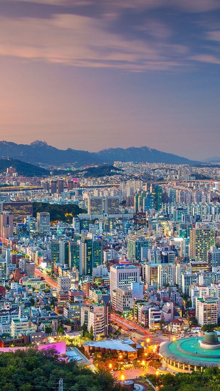 South Korea, Seoul, City View, Dusk, Lights 750x1334 IPhone 8 7 6