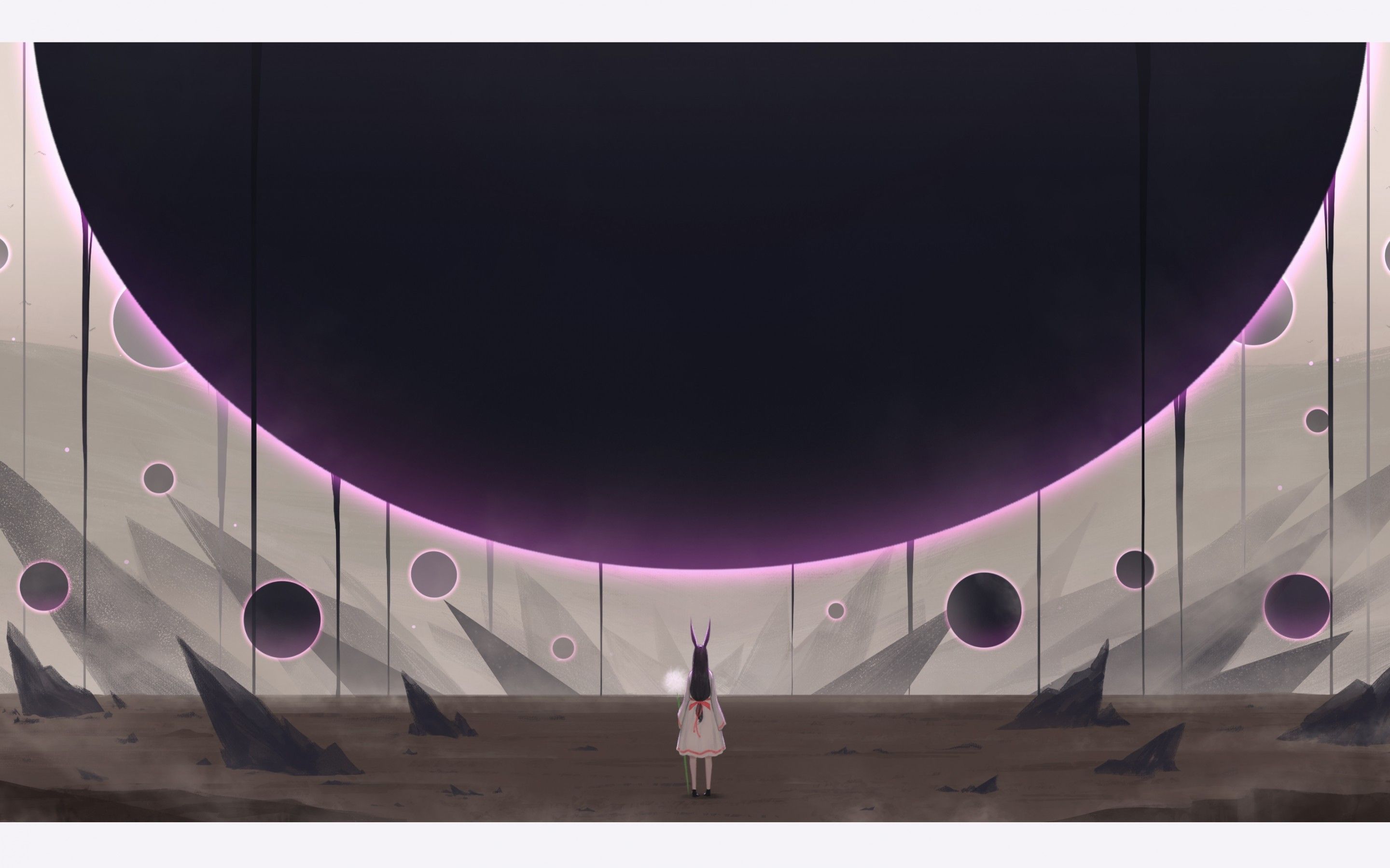 Download 2880x1800 Black Circle, Anime Girl, Bunny Ears, Back View