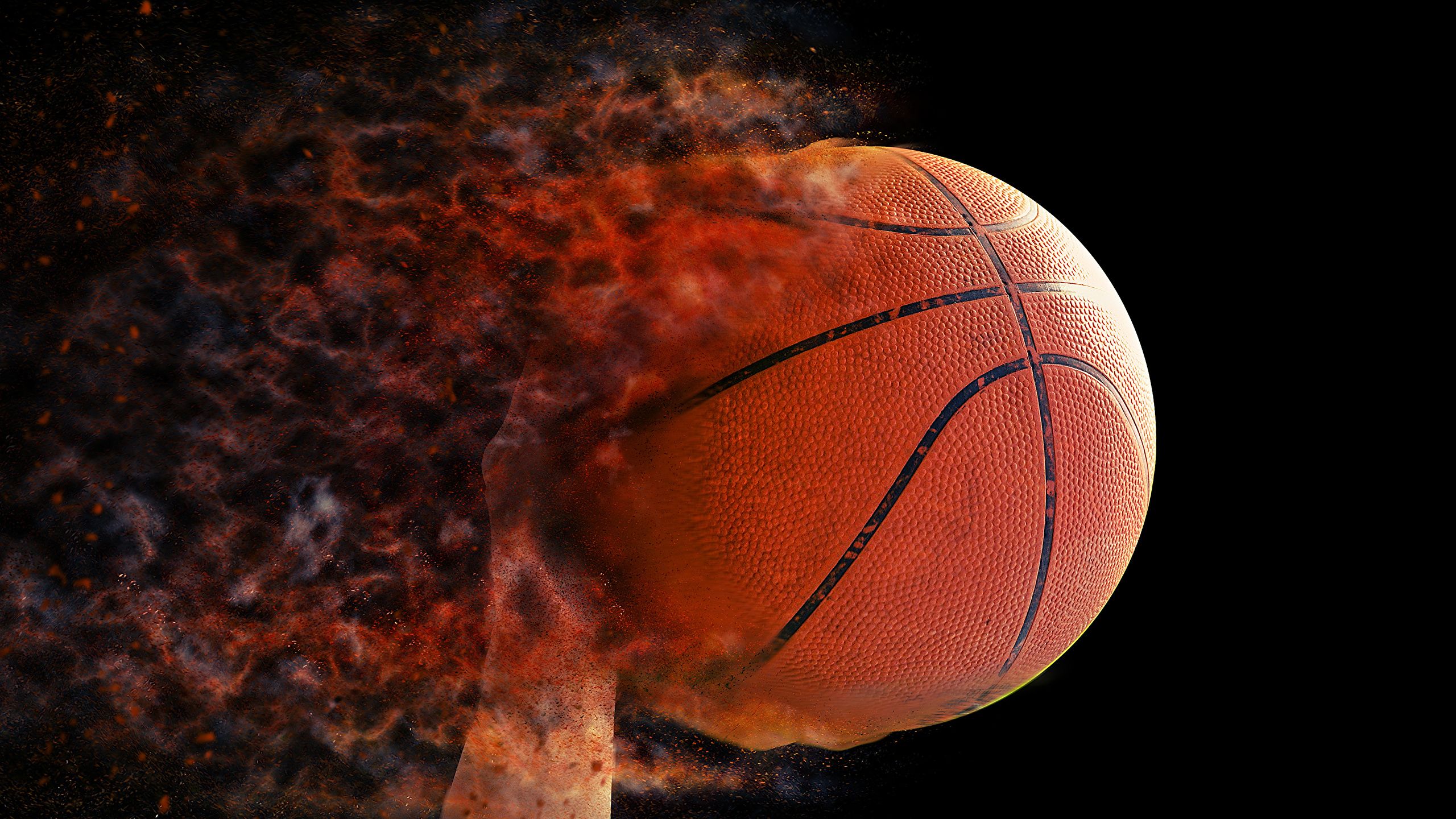 Wallpaper Sport Basketball flame Ball Black background 2560x1440