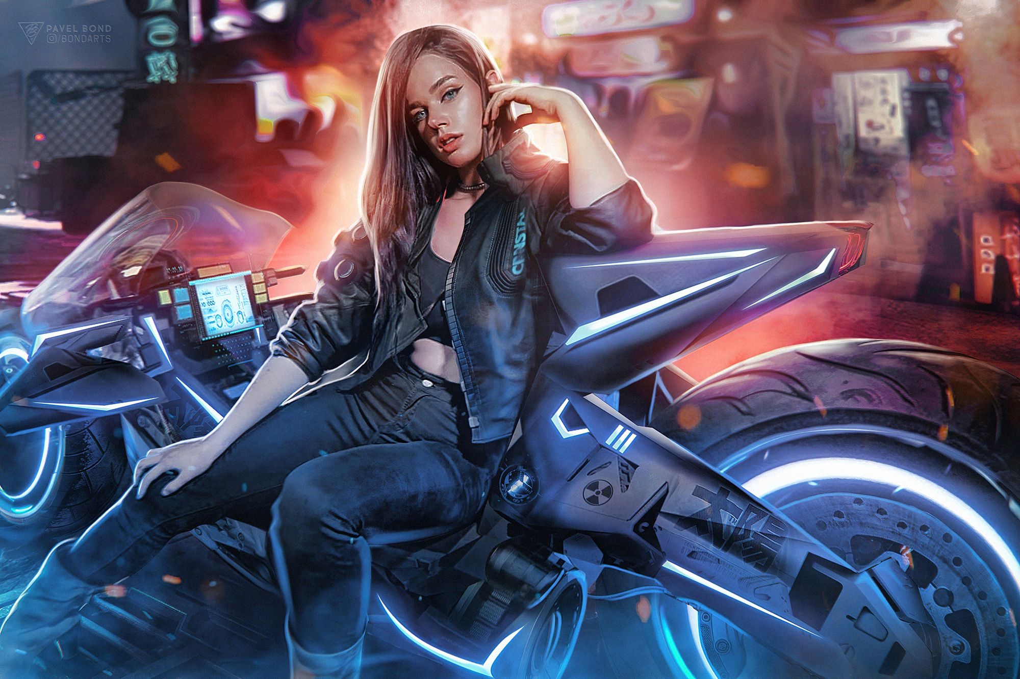 Cyberpunk Biker Girl Art, HD Artist, 4k Wallpaper, Image