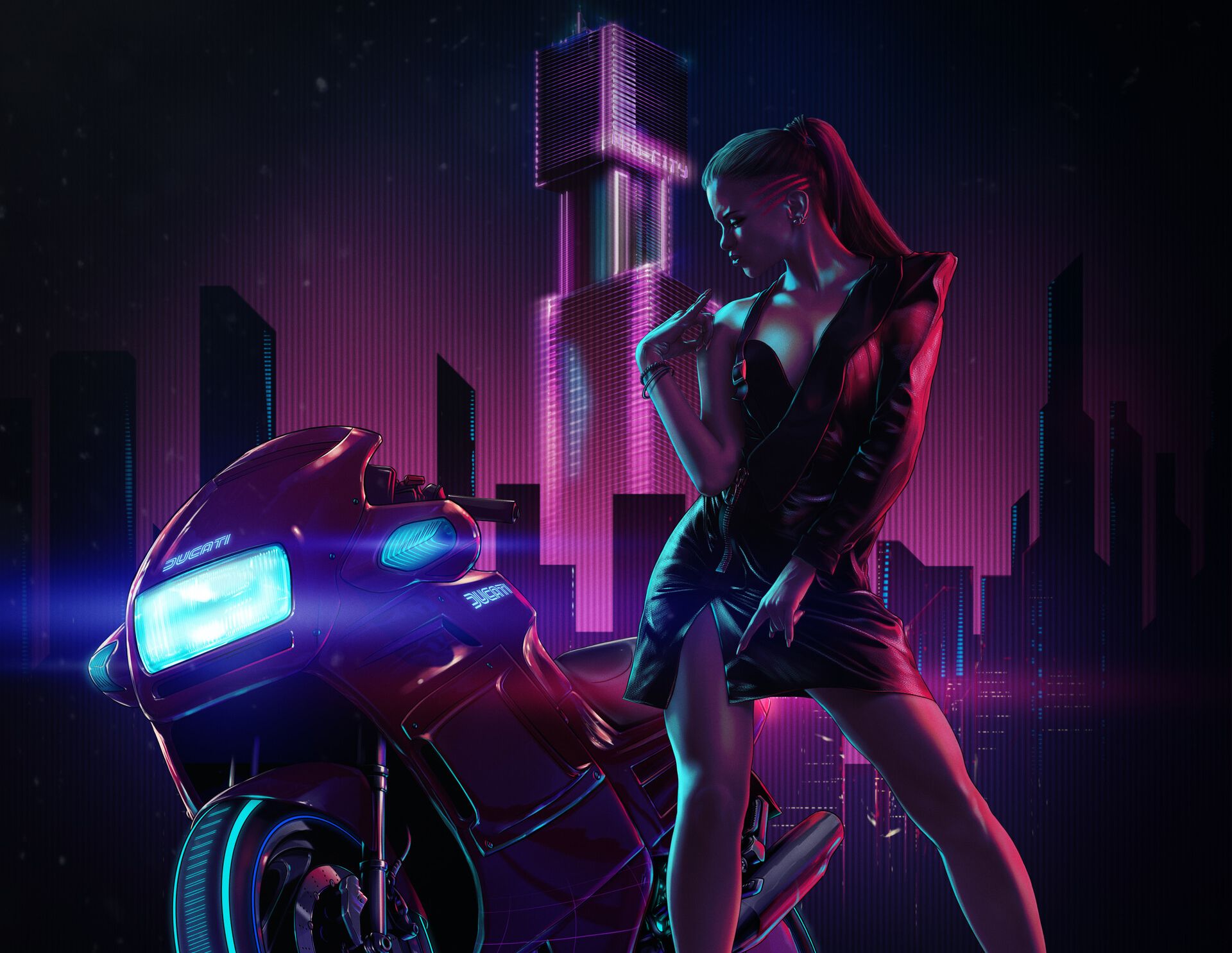 Cyberpunk Girl Futuristic Motorcycle Live Wallpaper - WallpaperWaifu