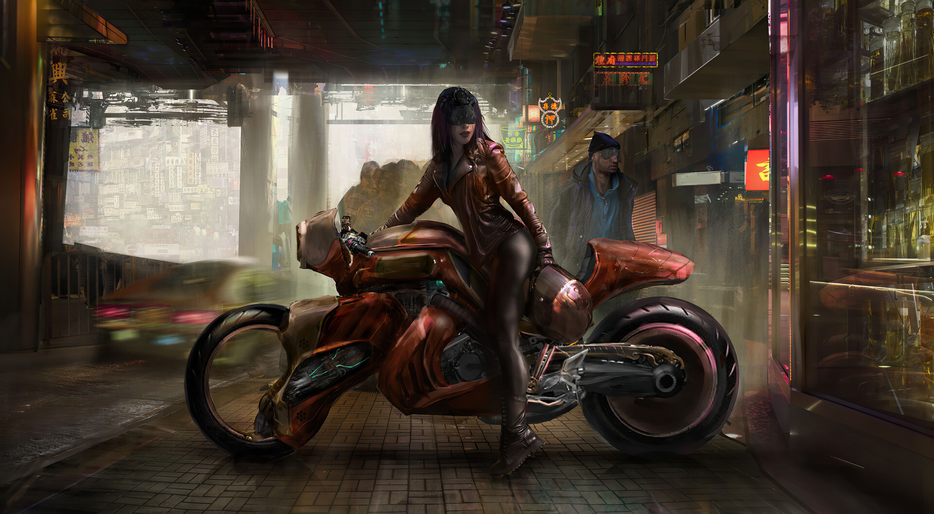 Cyberpunk Girl Futuristic Motorcycle Wallpaper, HD Fantasy 4K
