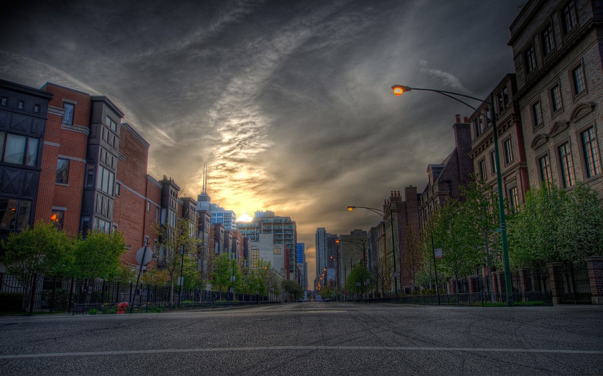 Cloudy city and empty street wallpaper download. Wallpaper