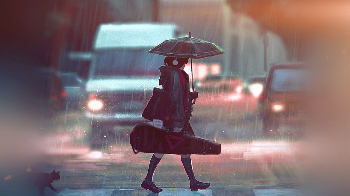 Rainy Day Anime Paint Girl Art Illustration Flare. Rain
