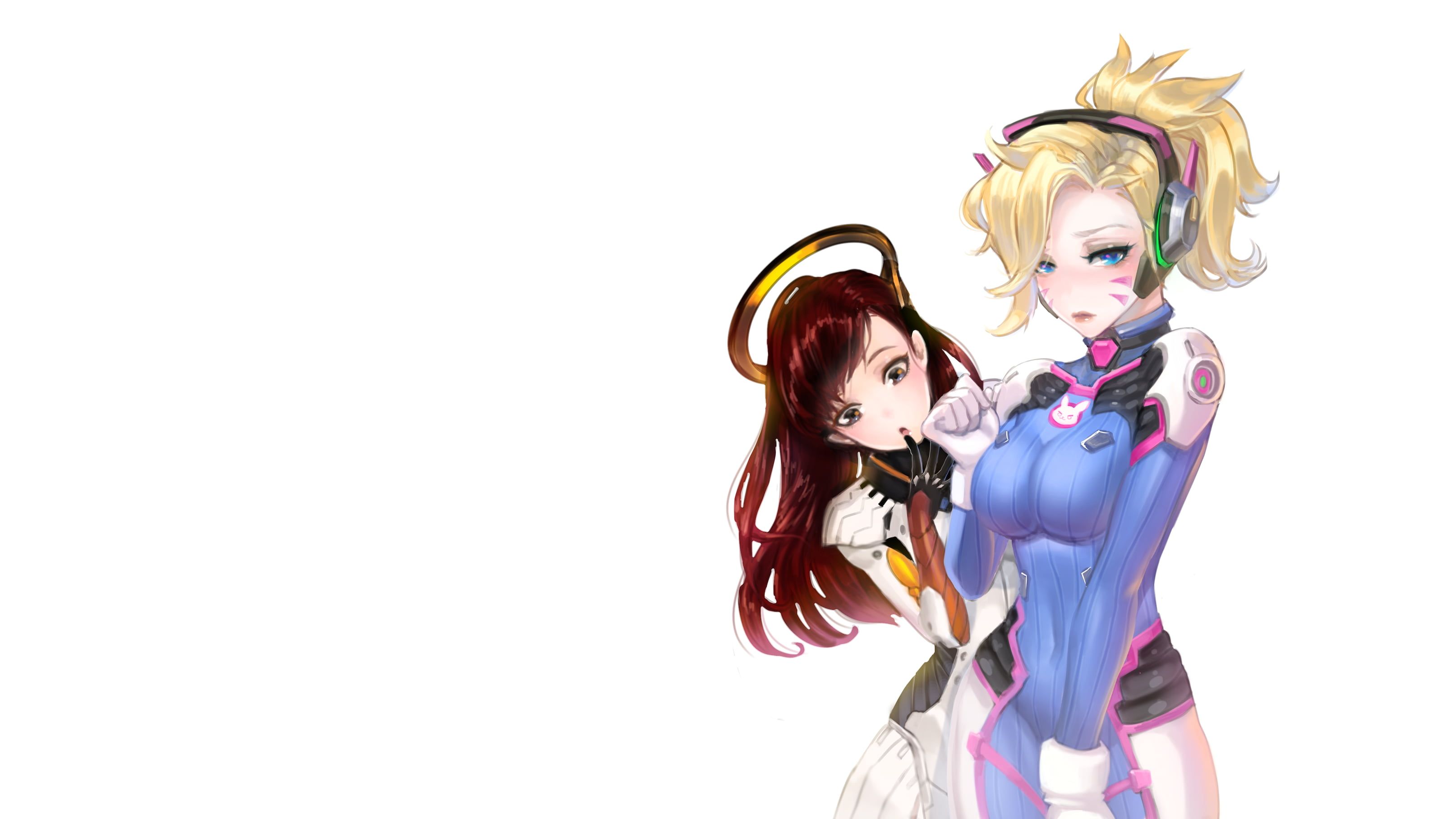 Two female anime characters, video games, Overwatch, D.Va