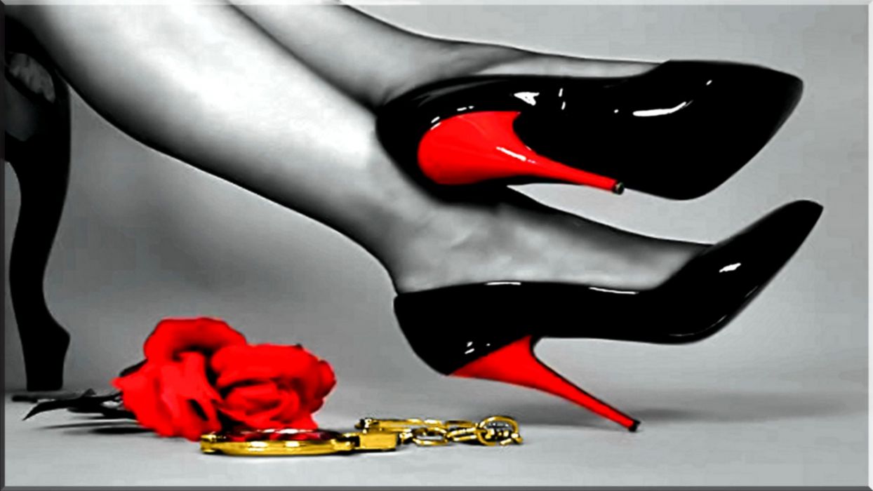 SENSUALITY legs shoes red heels handcuffs roses wallpaper