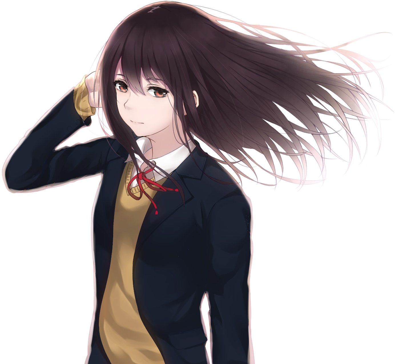 Anime girl cute beautiful long hair school uniform black hair