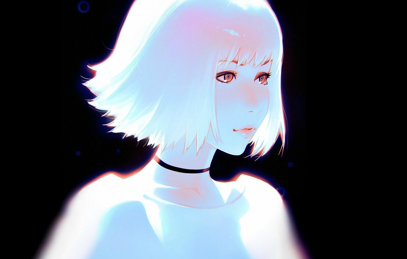 Wallpaper chalker, bangs, black background, haircut, portrait of a