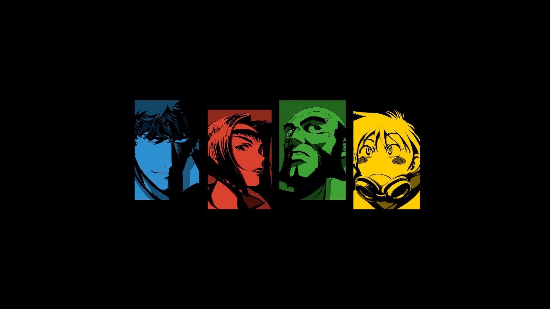 Jet Black, Cowboy Bebop, black background, Spike Spiegel, Faye
