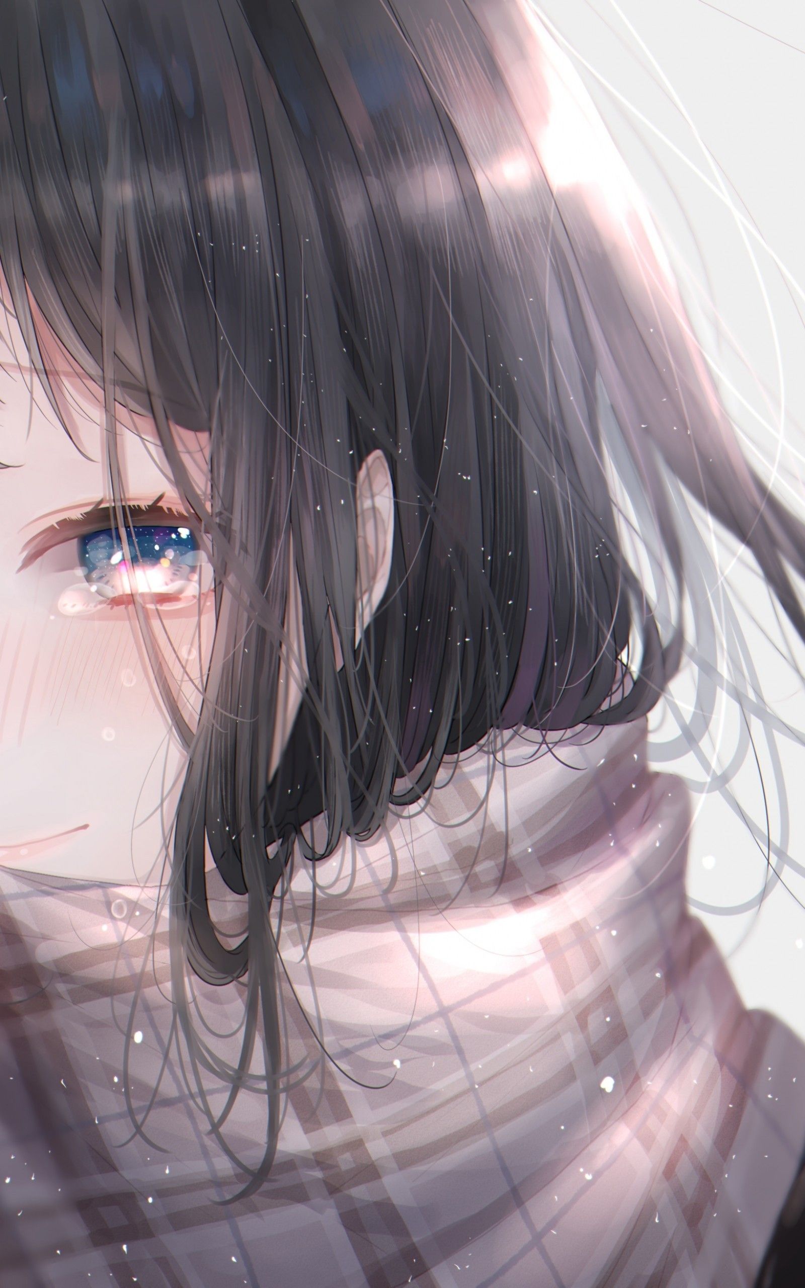 1600x2560 Anime Girl, Crying, Profile View, Sad, anime girl sad