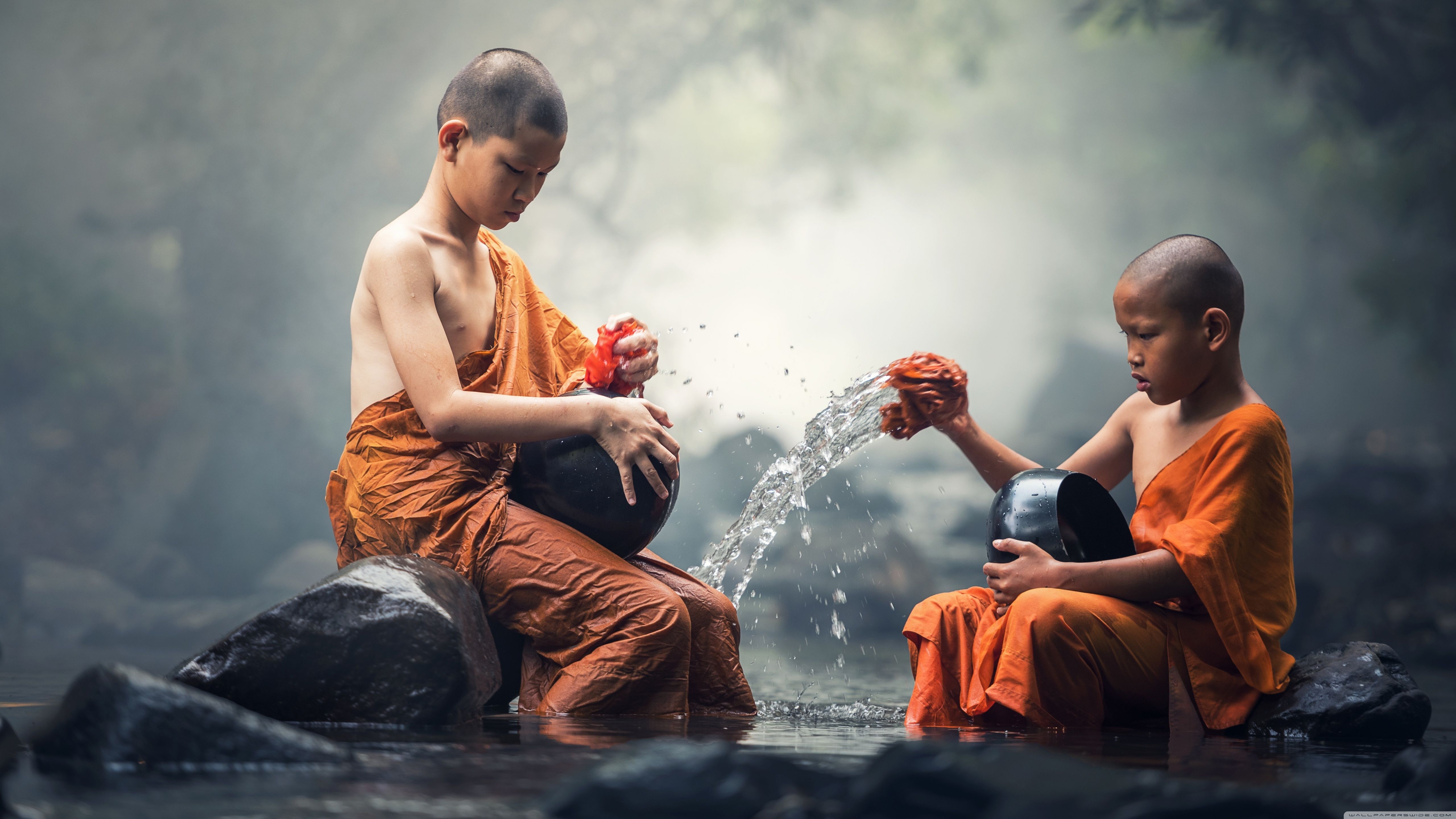 Children Buddhist Monks Ultra HD Desktop Background Wallpaper