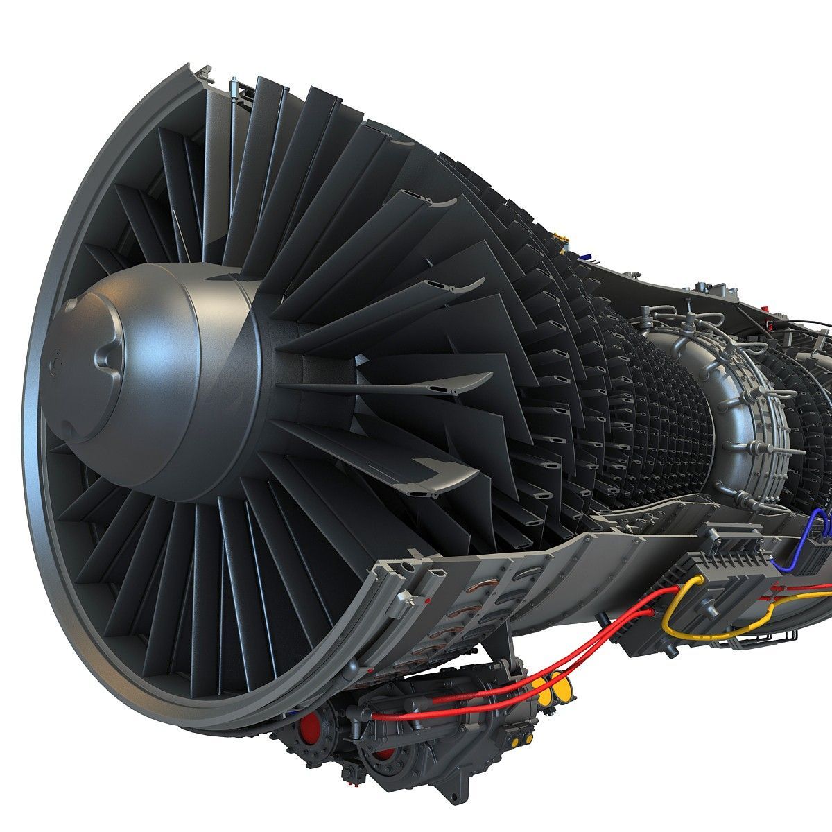 F100 Turbofan Engine Cutaway 3D Model. Turbofan engine