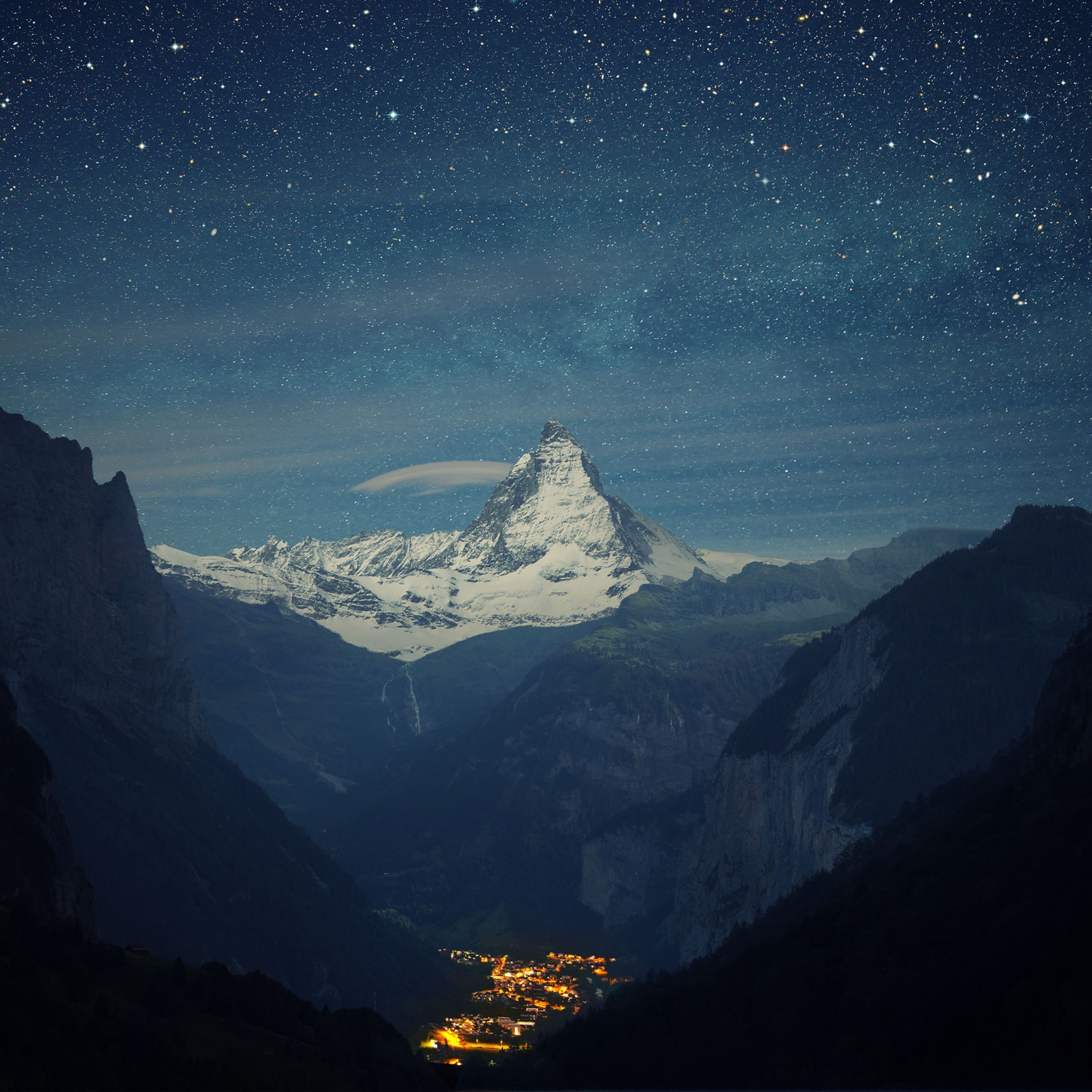 Switzerland Alps Mountains Night Beautiful Landscape iPad Pro