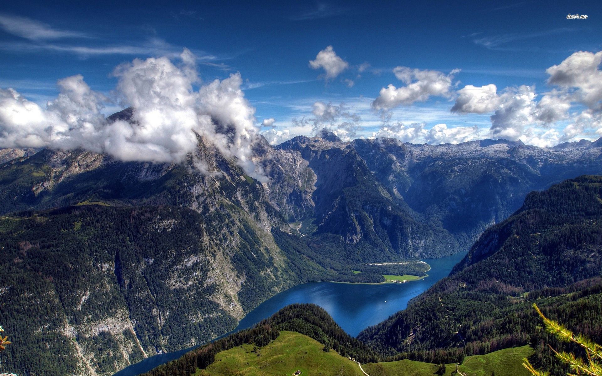 Lake Konigsee, Bavarian Alps, Germany HD wallpaper. Норвегия, Облака, Обои
