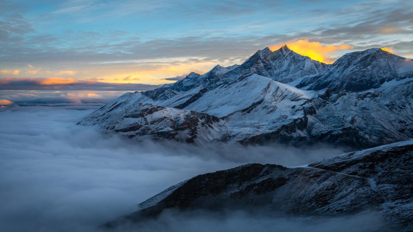 Beautiful Foggy Alps Nature Mountain Wallpaper Wallpaper