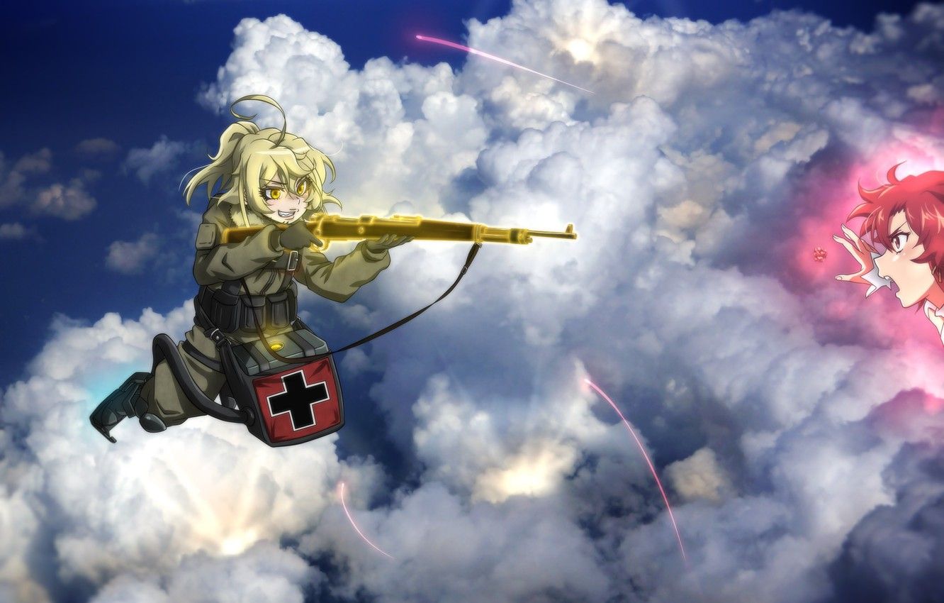 Wallpaper girl, soldier, sky, military, weapon, war, anime, cloud