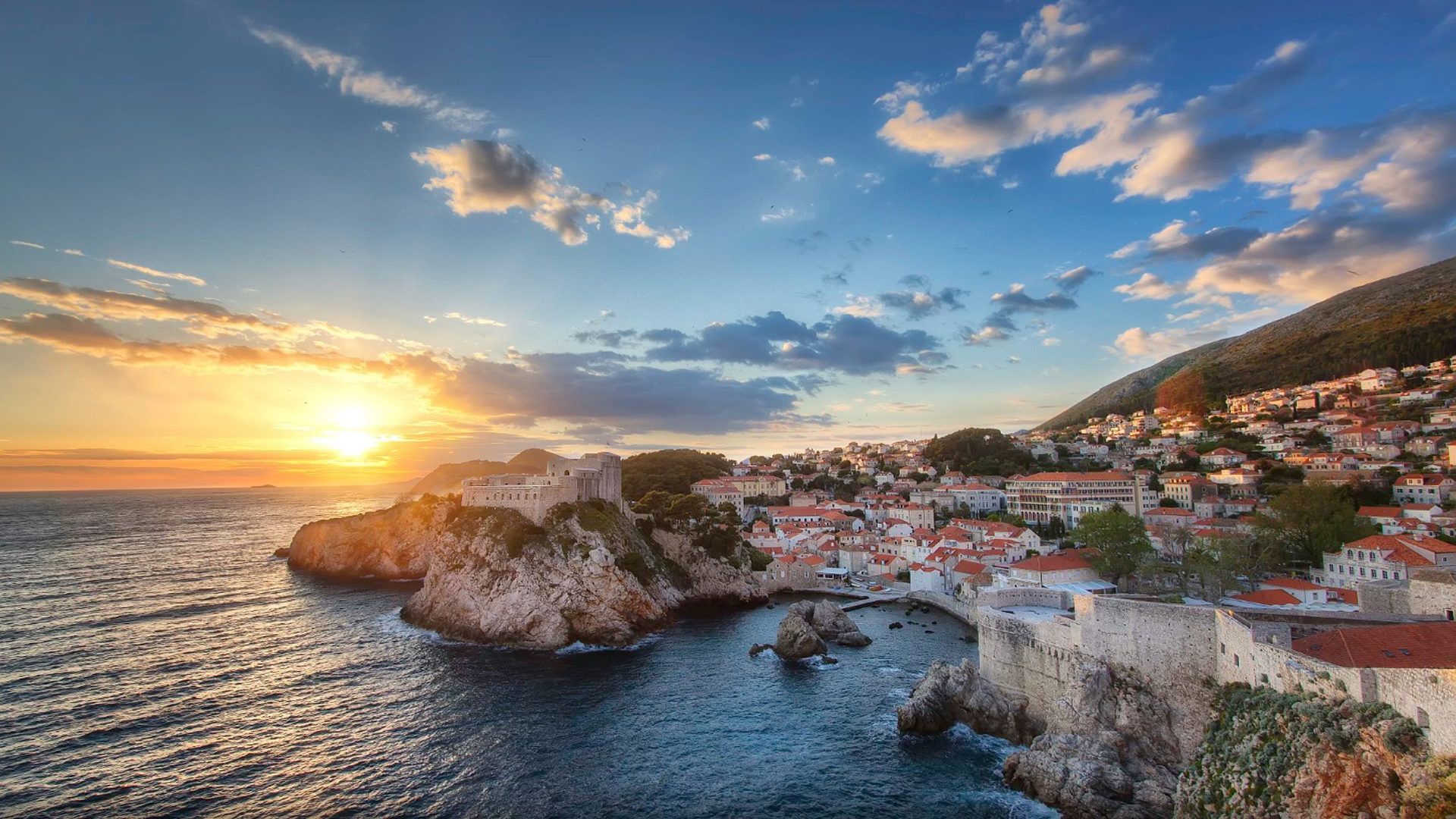 The Sunset View Over Dubrovnik Croatia Adriatic Sea Desktop