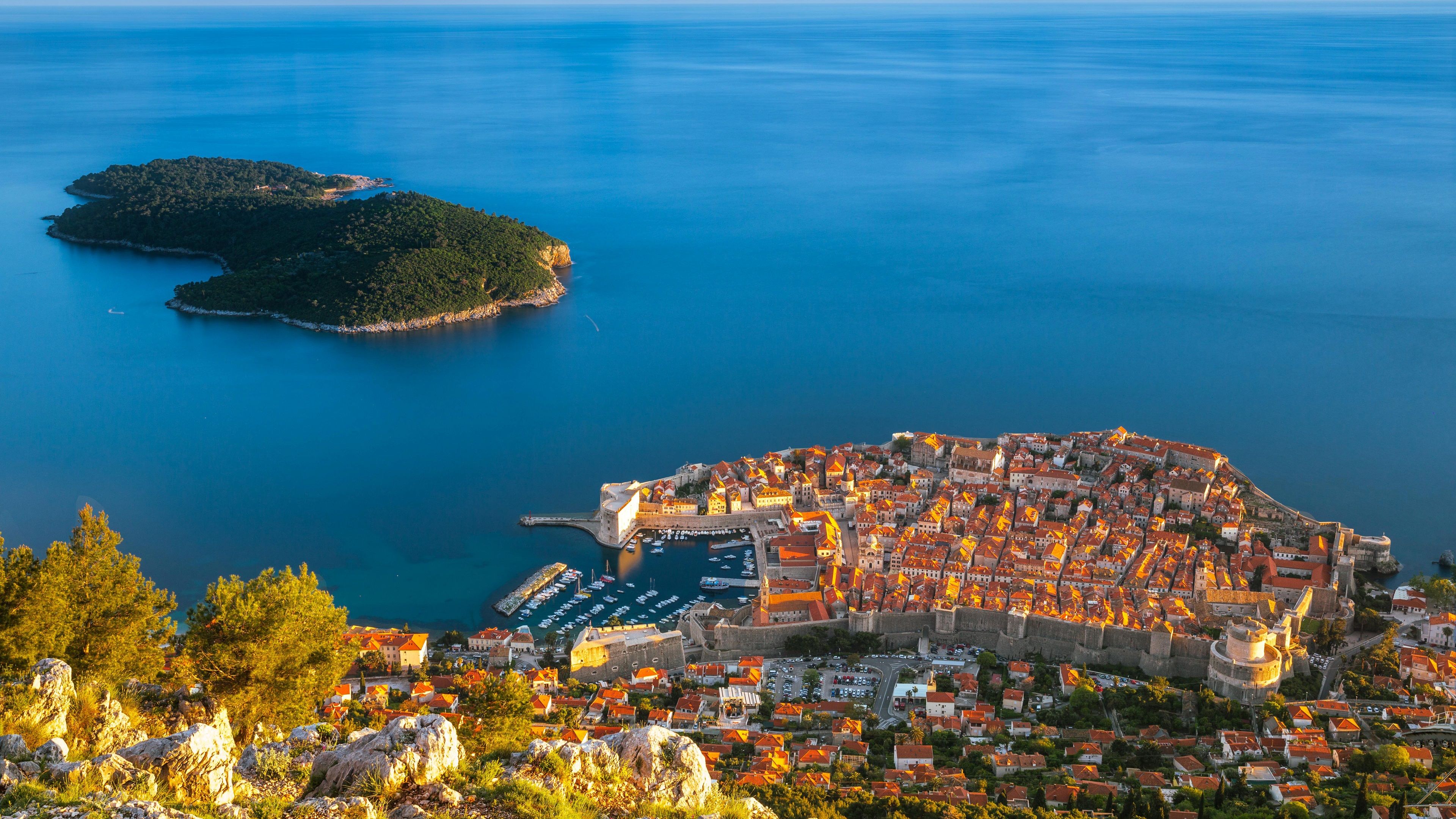 Wallpaper Croatia, Dubrovnik, sea, island, houses, buildings