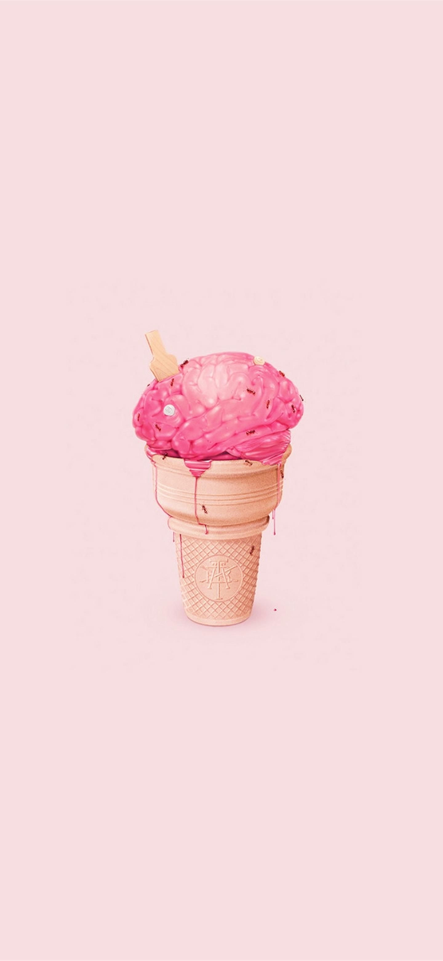 Brain Icecream Illust Art Cute Pink Phone Wallpaper