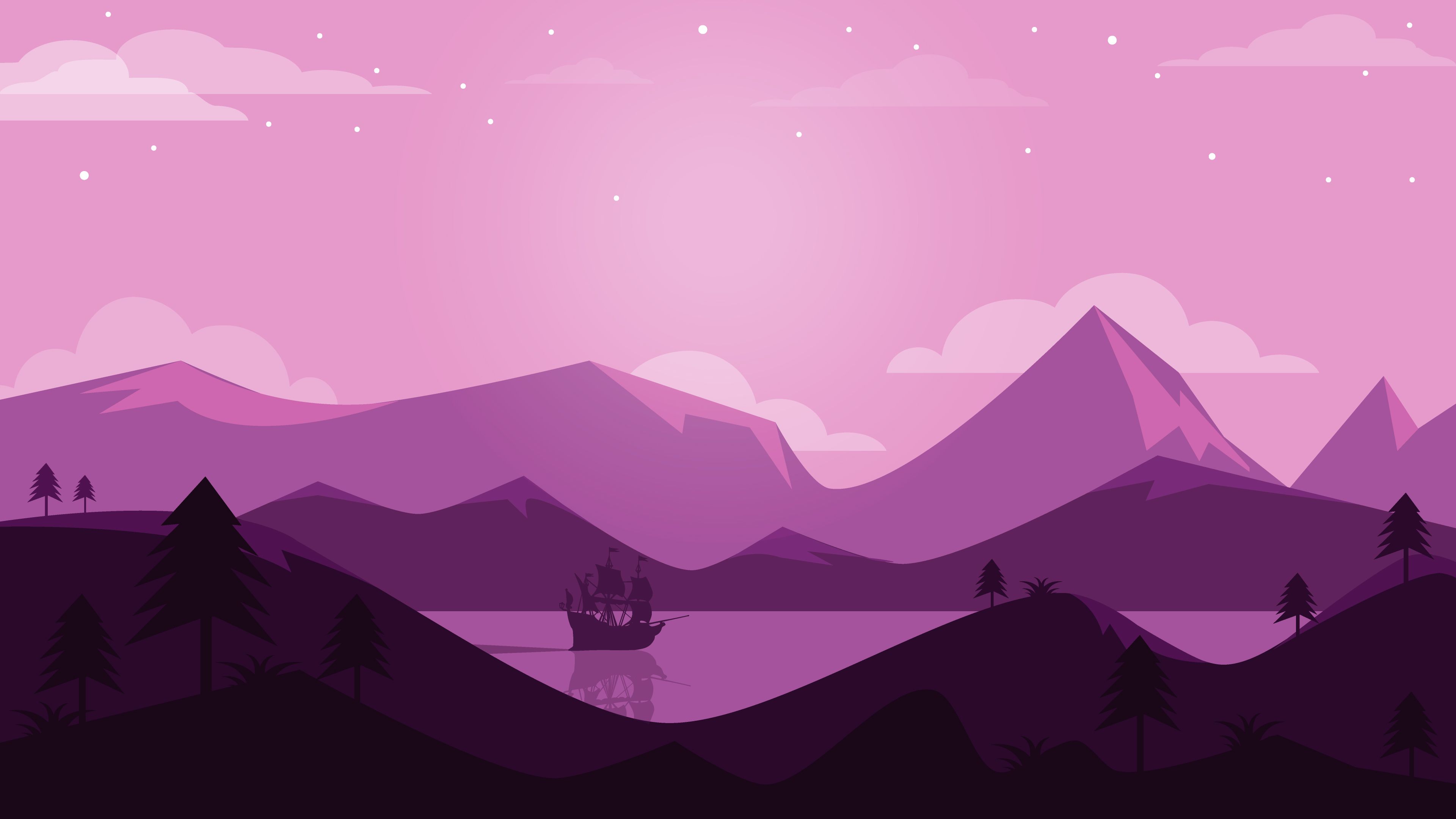 Purple Scene Landscape Minimal 4K Wallpaper