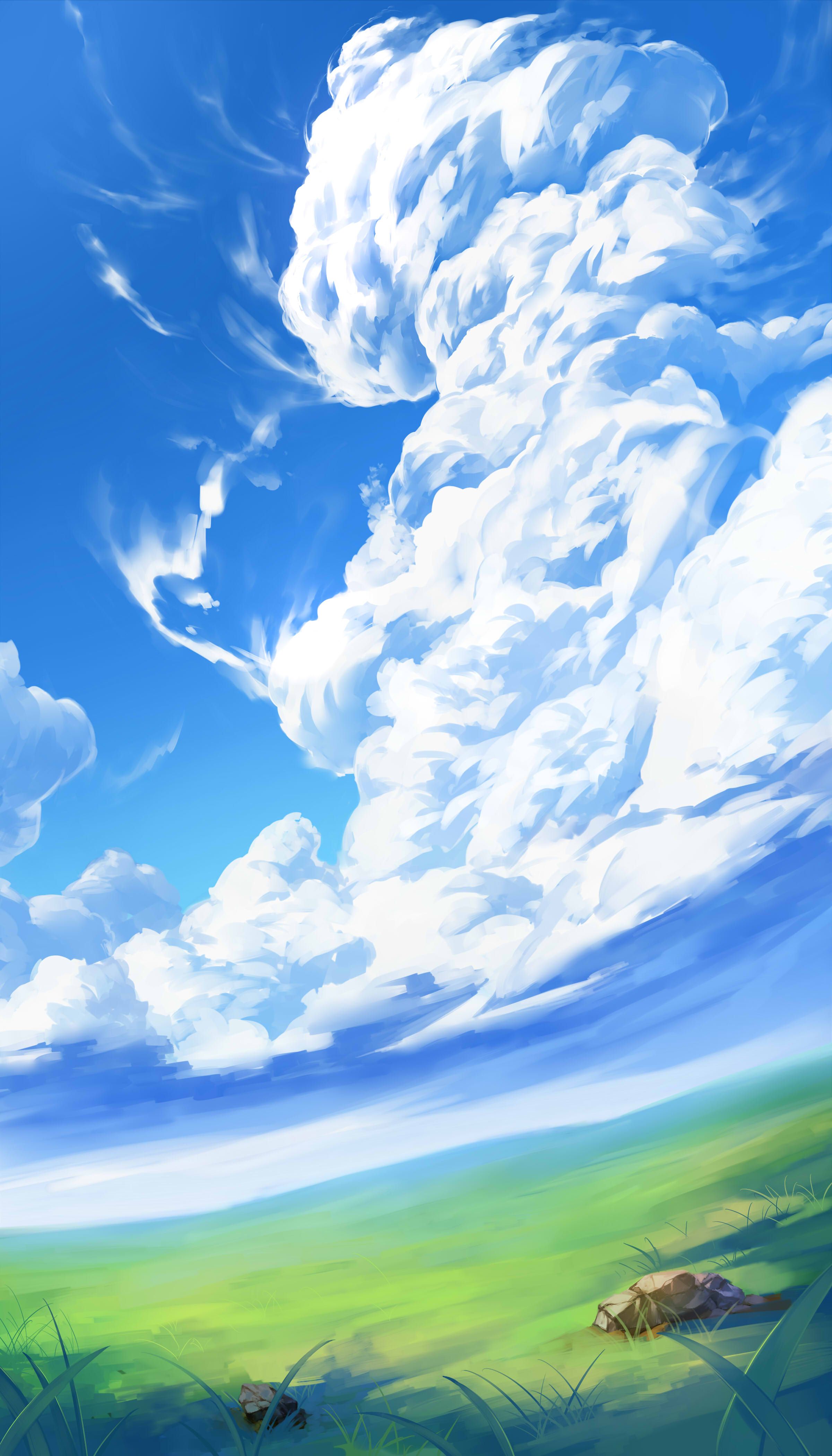 Wallpaper ID 97265  clouds sky grass artwork painting anime plants  white blue free download