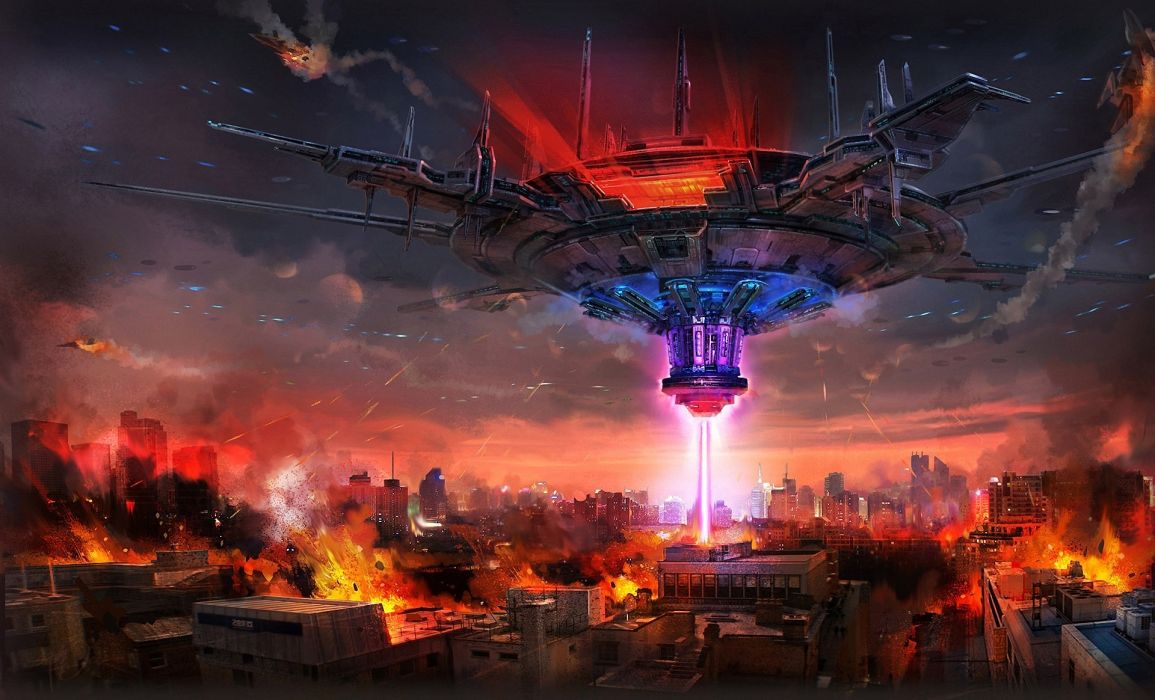 Art Mourad city ship beam destruction fire building spaceship