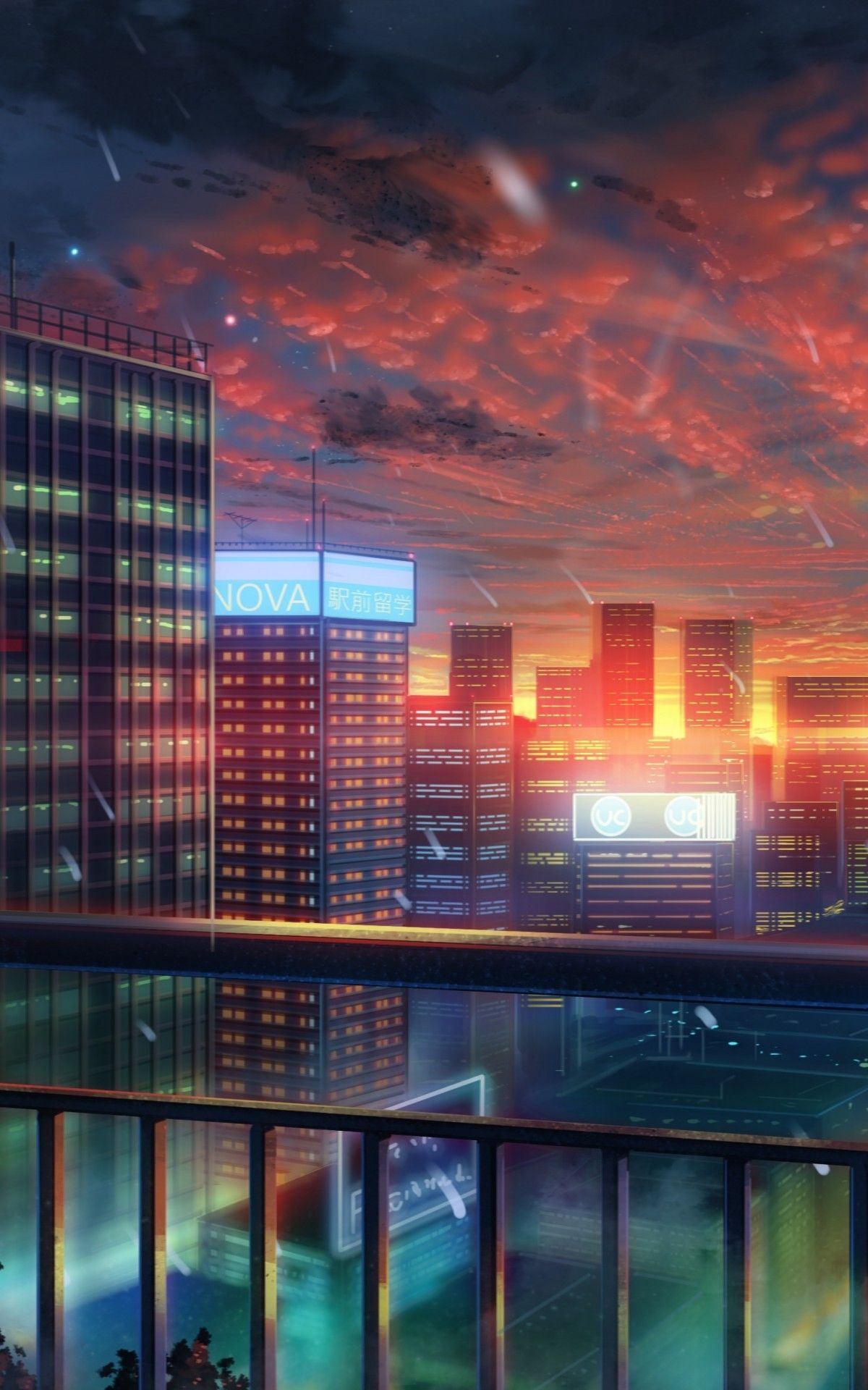 Download 1200x1920 Anime City, Tokyo Tower, Sunset, Buildings