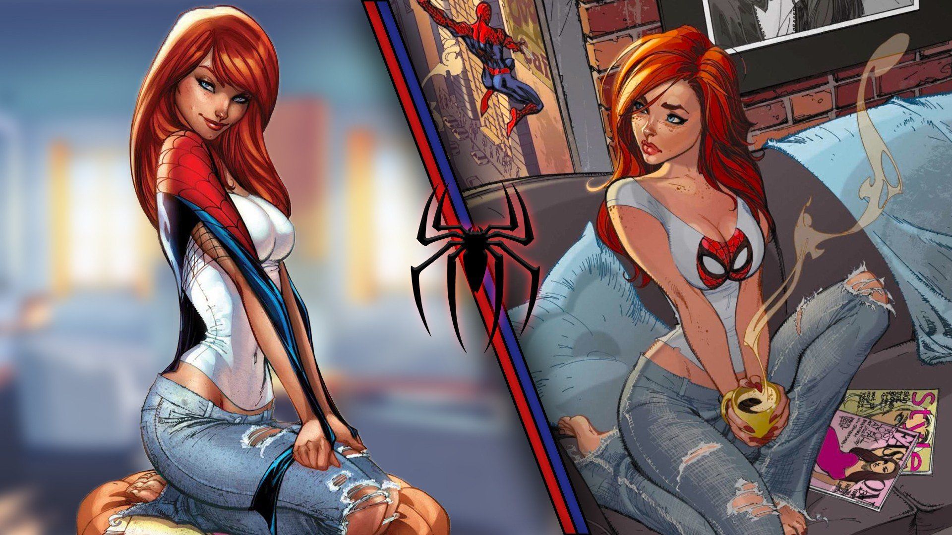 redhead, Mary Jane Watson, Jeans, Spider Man, Marvel Comics