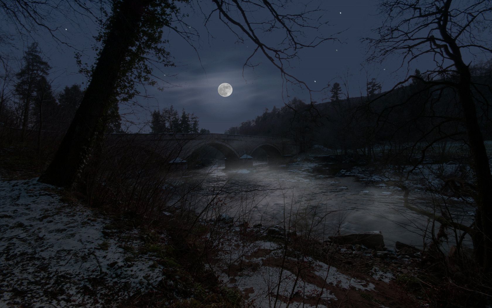 rivers, night, bridges, Moon wallpaper