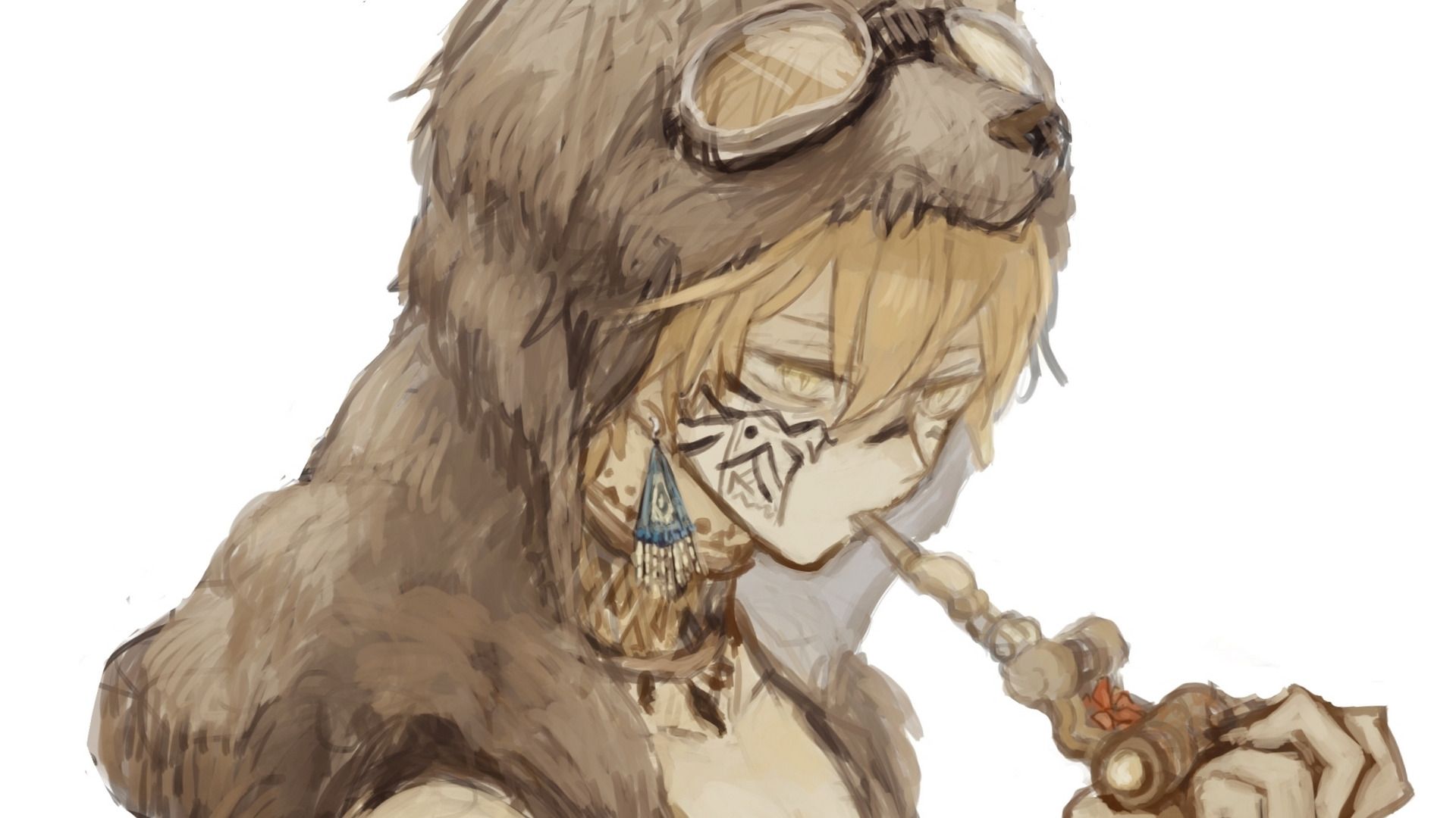 Download wallpaper wolf, tube, earrings, anime, art, glasses, skin